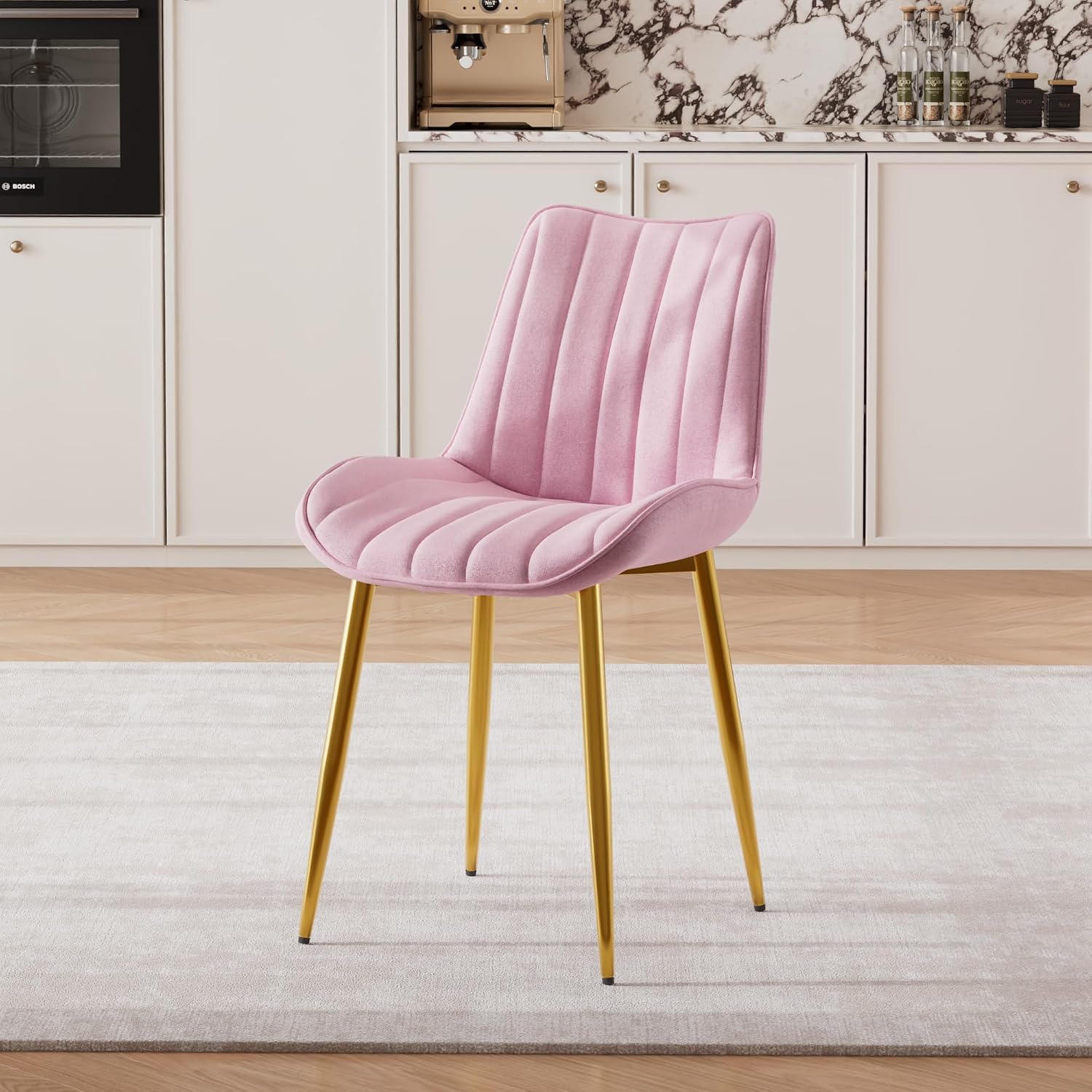 VECELO Dining Chairs, Velvet Fabric & Metal Frame