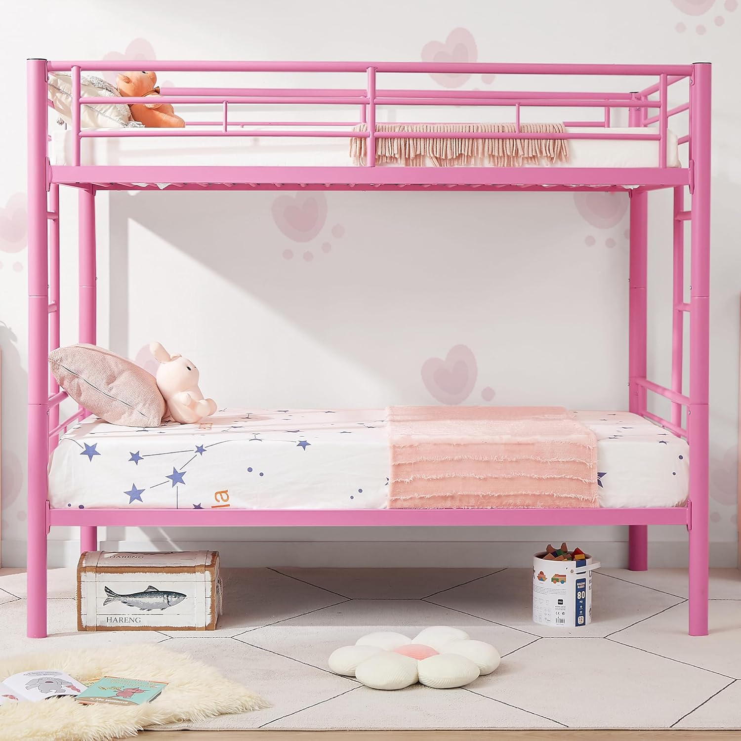 VECELO Metal Bunk Bed Twin Over Twin, Industrial Bunkbeds with Ladder and Full-Length Guardrail