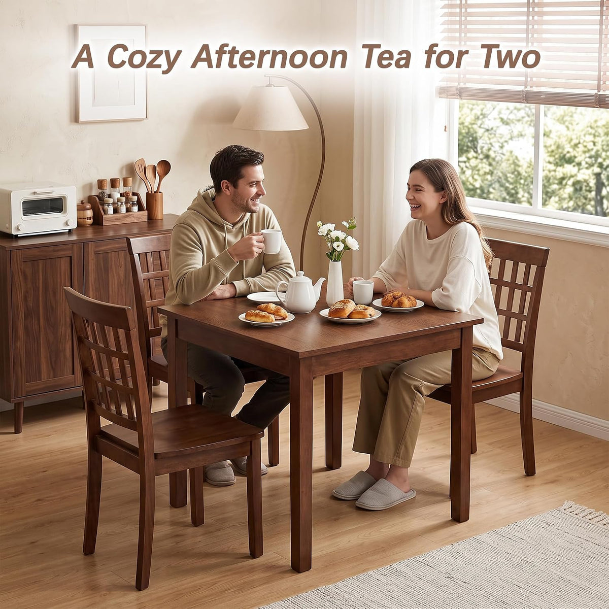 VECELO Square Dining Table for 2-4 People  29” x 29” Compact Kitchen Table with Solid Wood Legs
