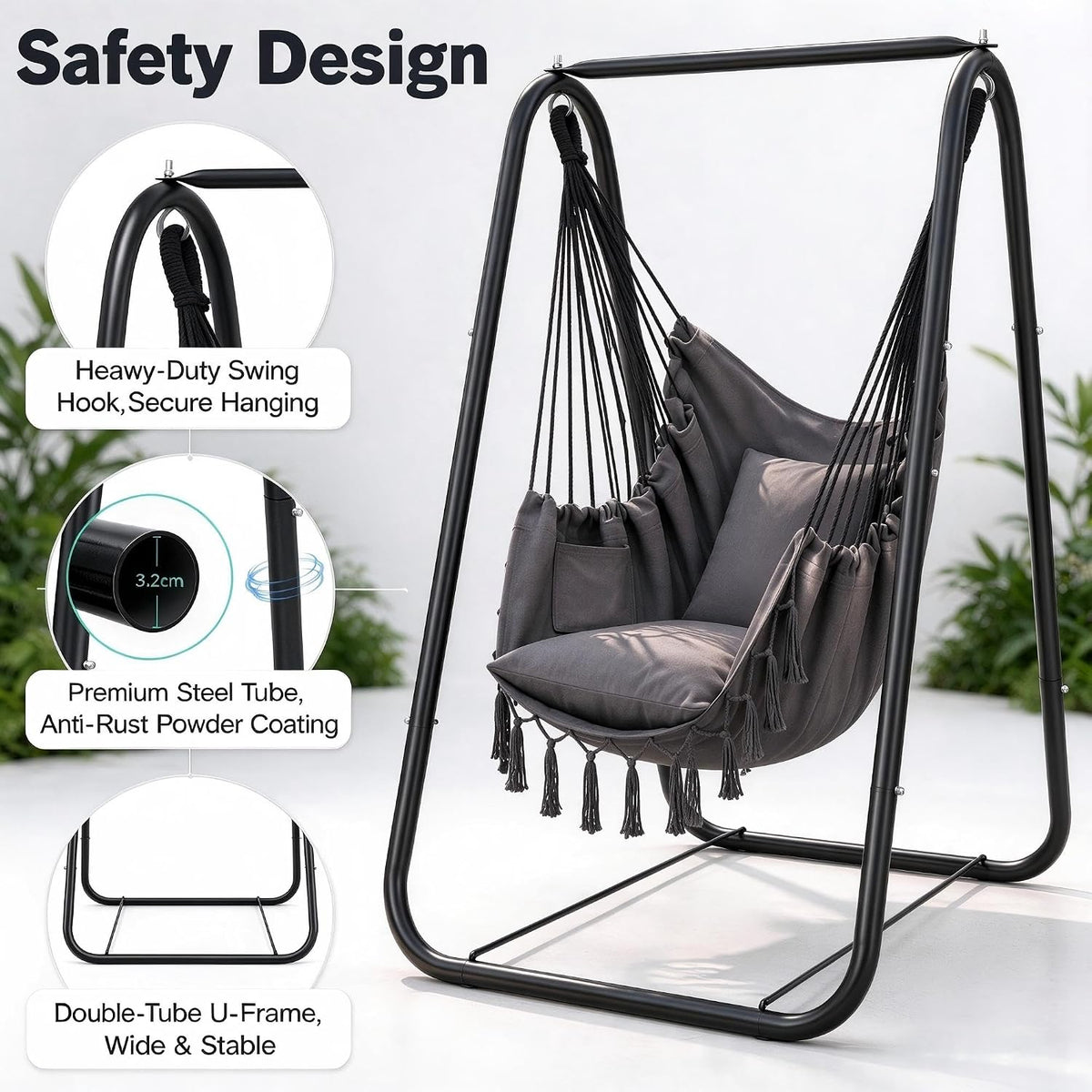 VECELO Hammock Chair with Stand Sturdy & Rustproof Frame with Anti-Tip Base