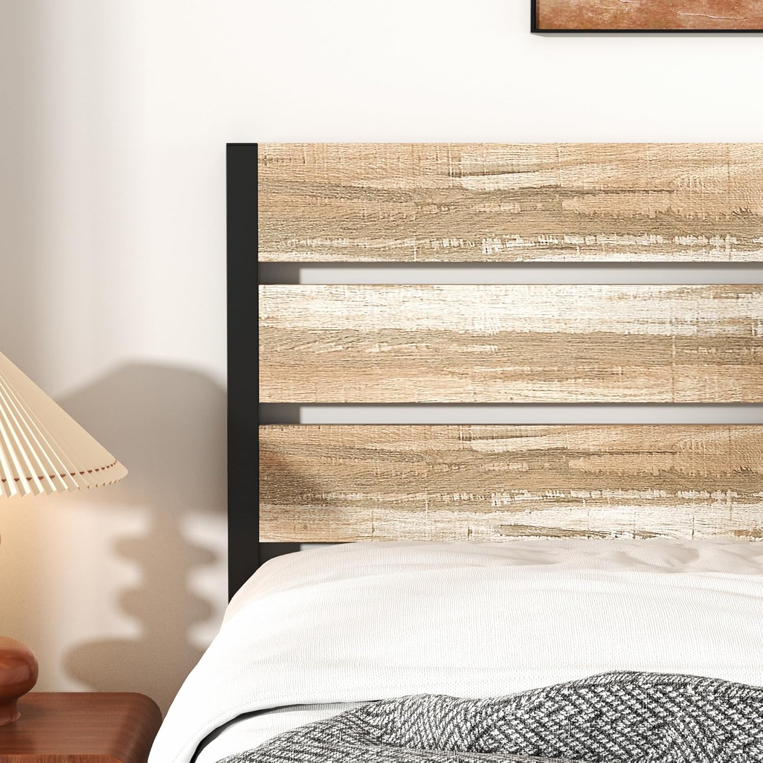 VECELO Platform Bed Frame with Rustic Vintage Wood Headboard/Strong Metal Slats Support