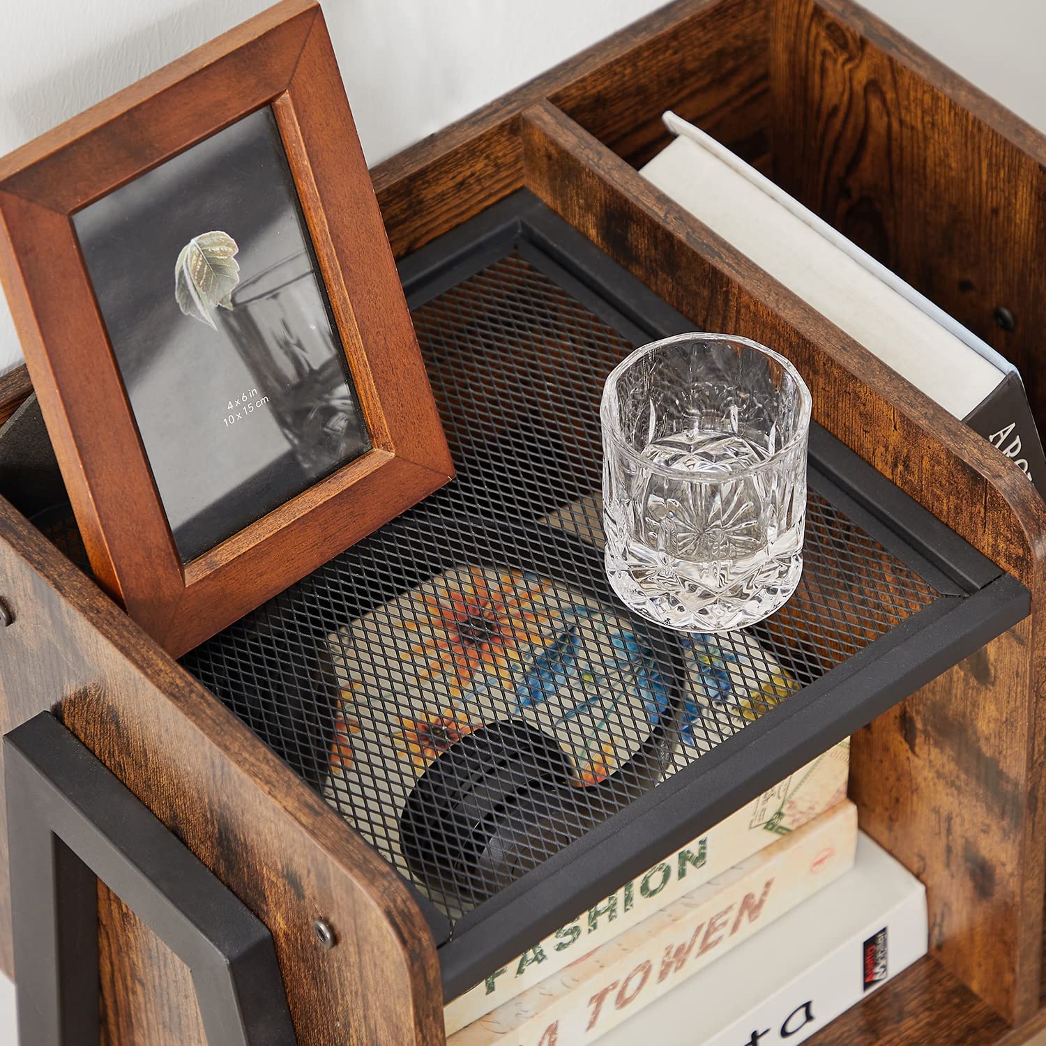 VECELO Industrial Side End Table/Nightstand Stackable Accent Furniture with 2-Tier Open Storage Compartments - VECELO