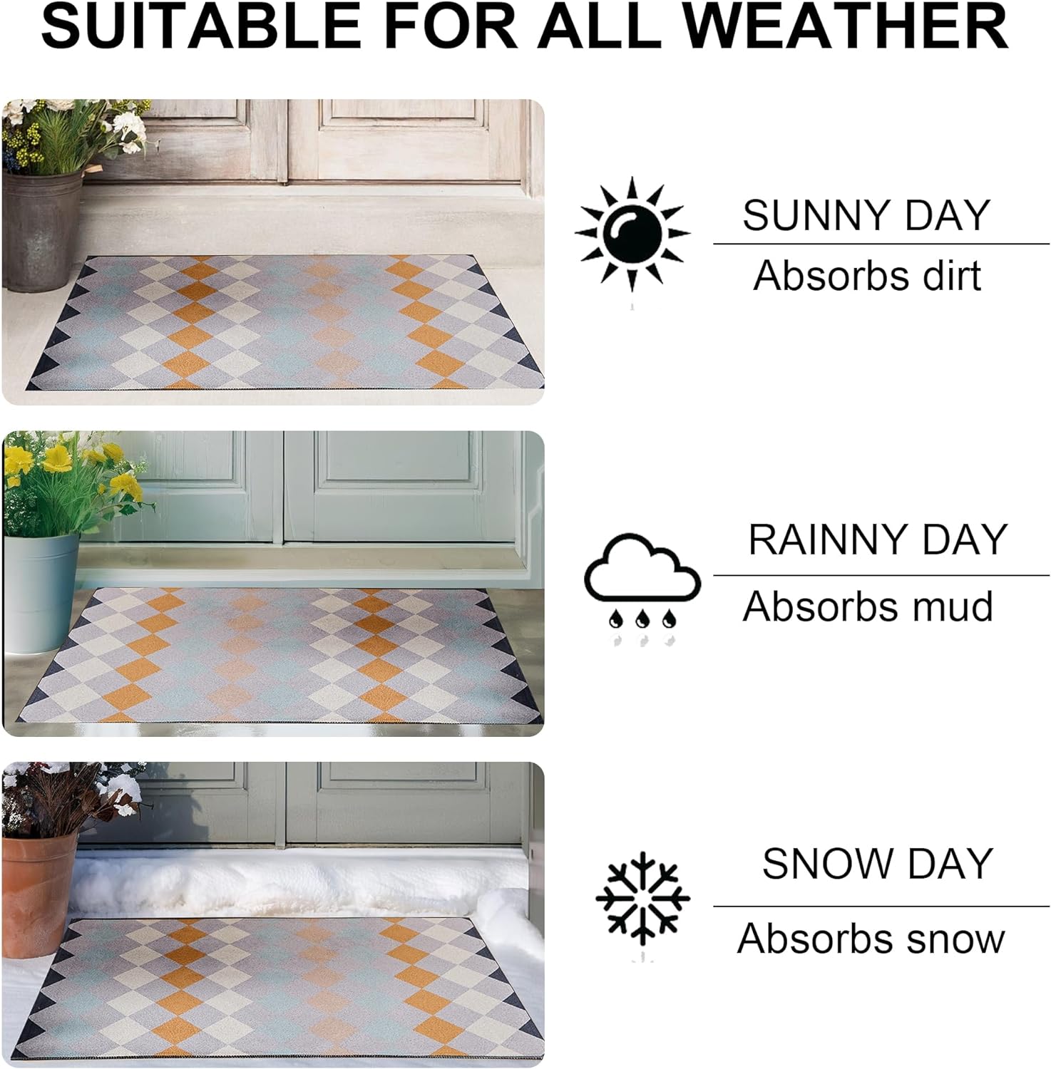 VECELO Outdoor Front Door Mat Outside Entrance, Low-Profile Welcome Mat - VECELO