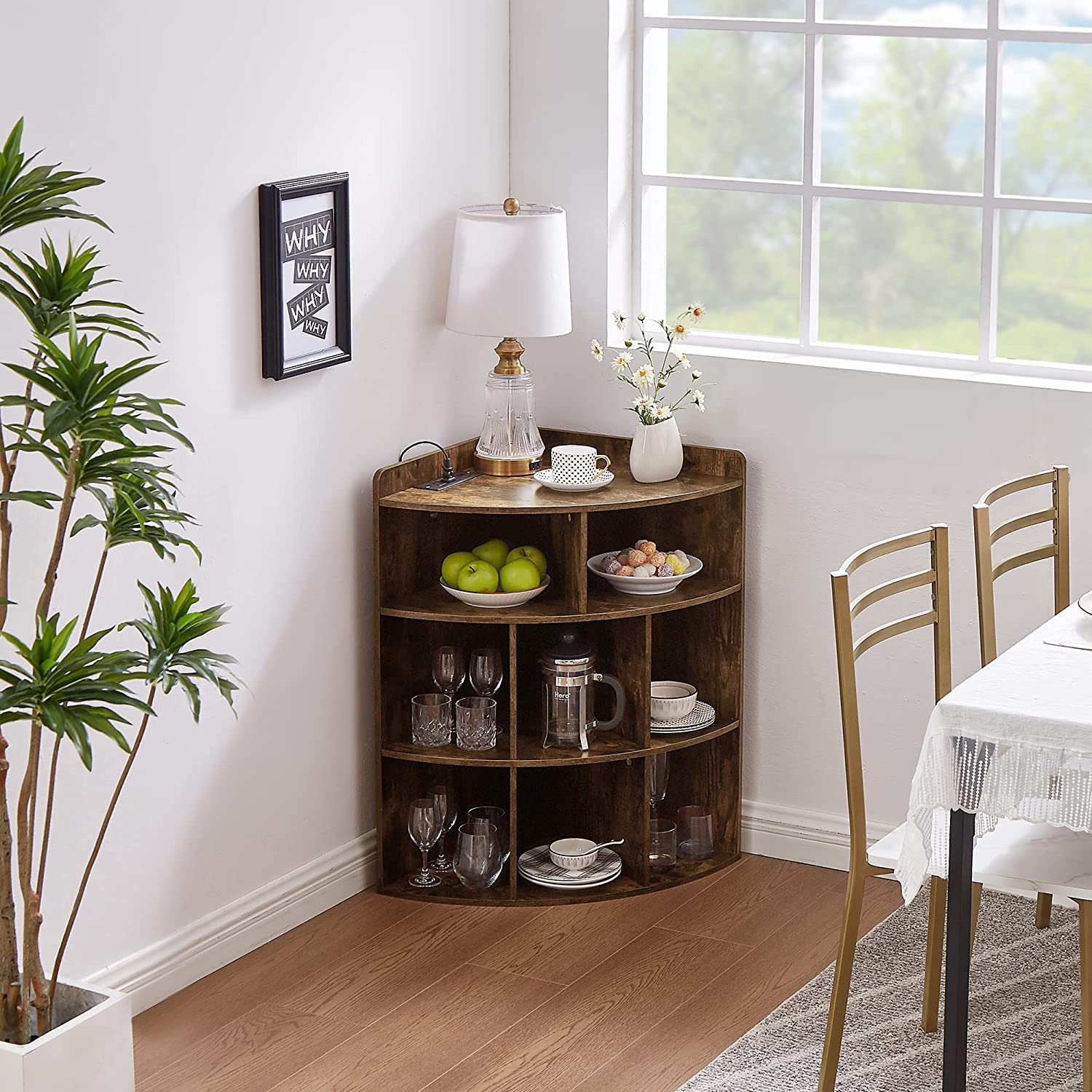 VECELO 3-Tier Corner Cabinet with 8 Cubbies, Wooden Cube Storage Organizer - VECELO