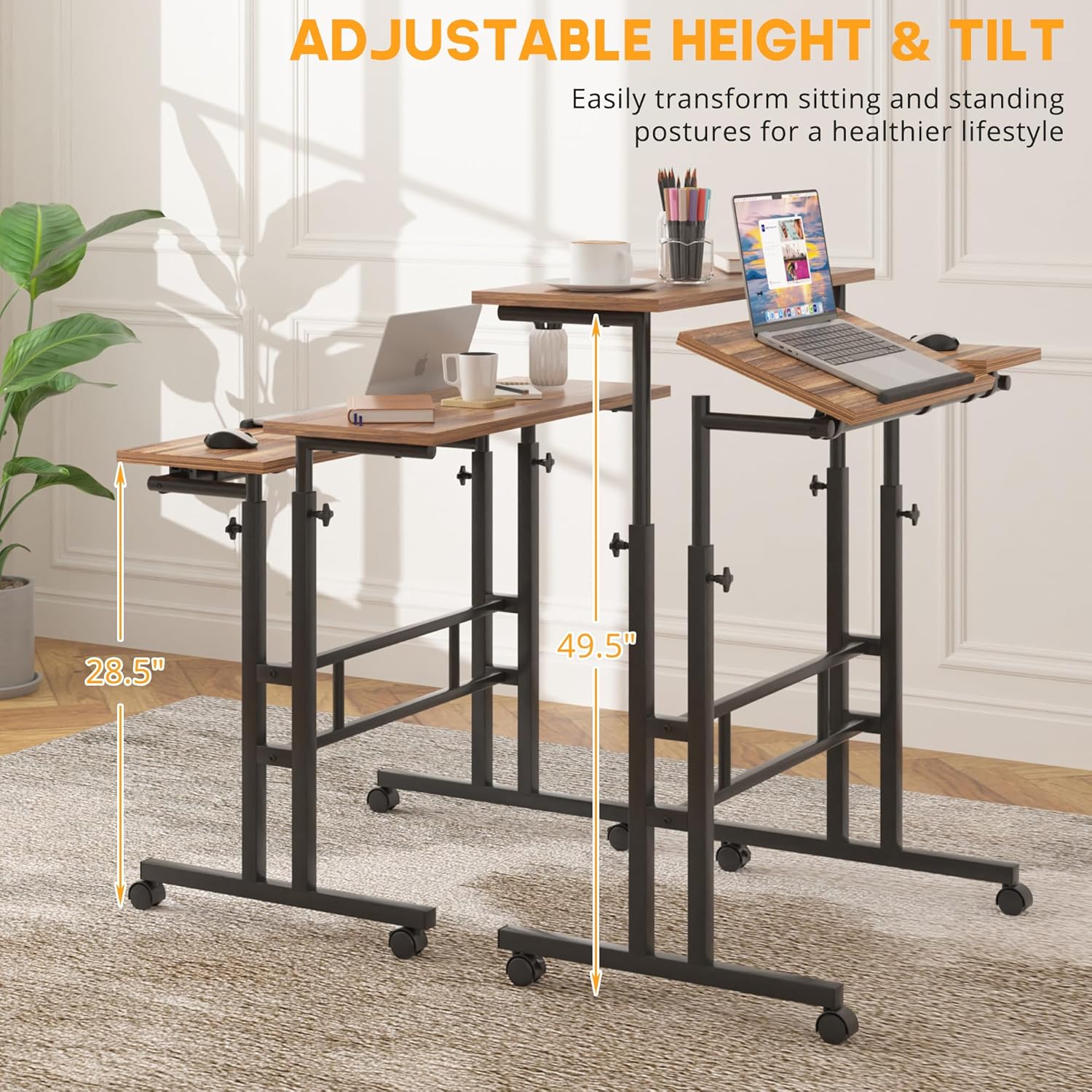 VECELO Mobile Small Standing Desk Adjustable Height