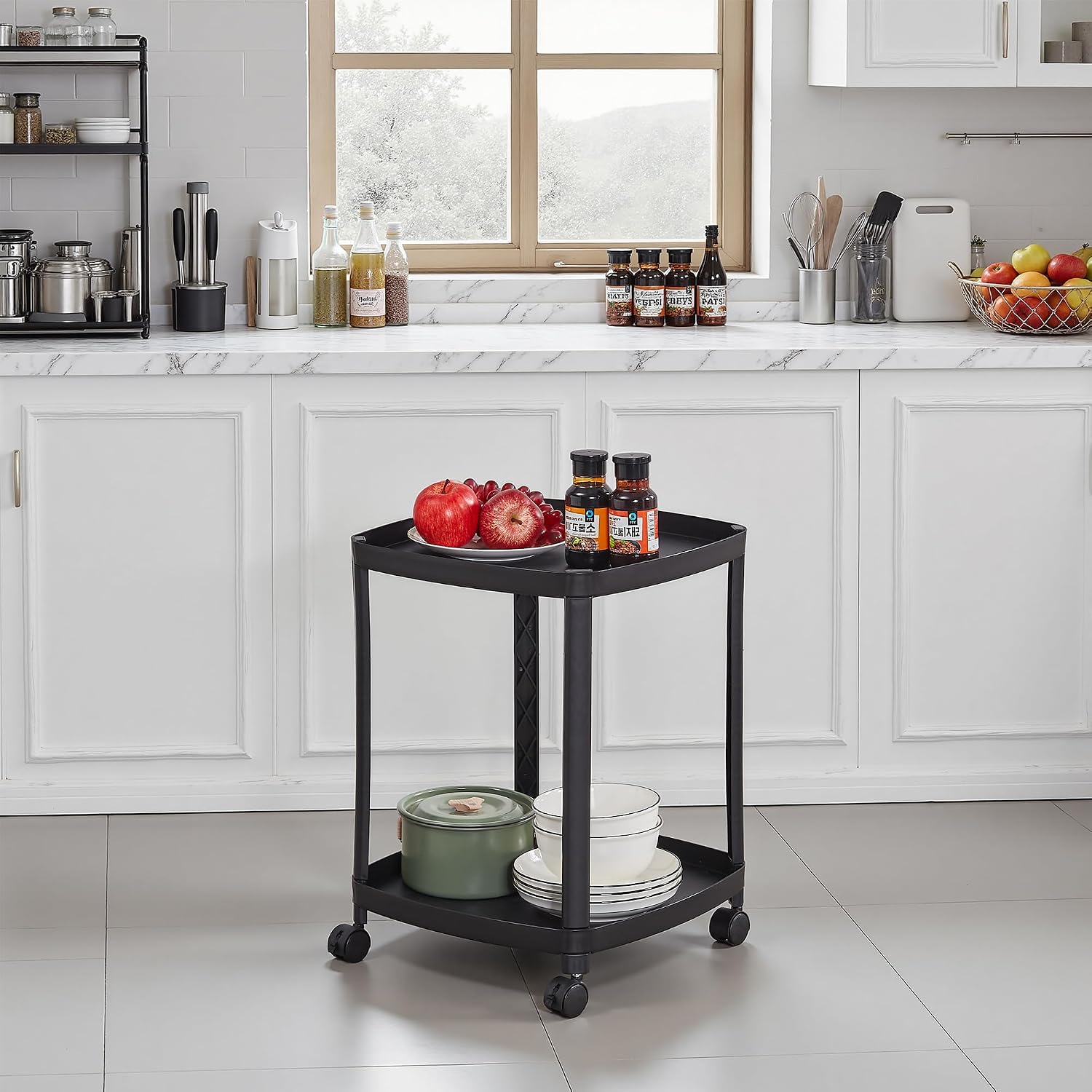 VECELO Rolling End Side Table with Lockable Wheels