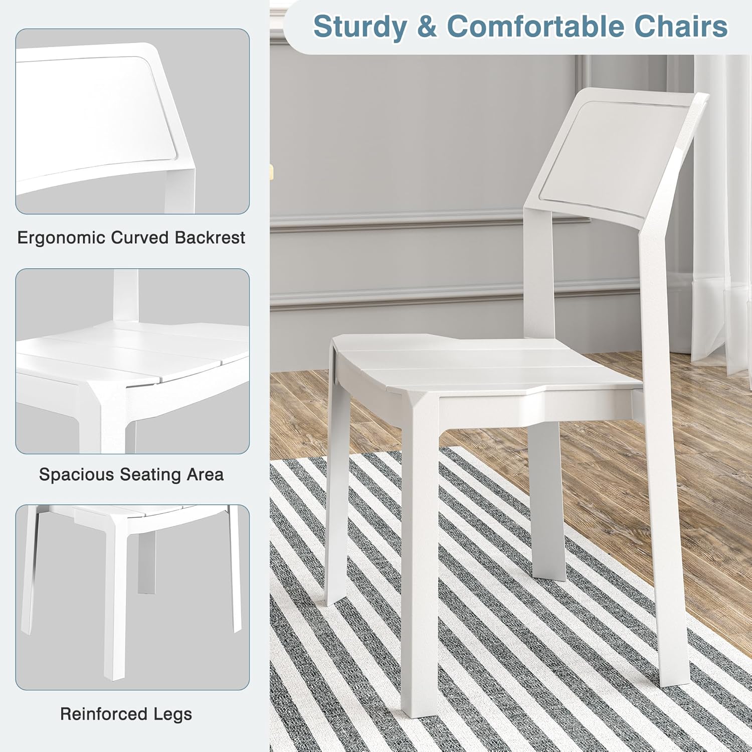 VECELO Dining Chairs Set of 4, Stackable Plastic Kitchen Chairs