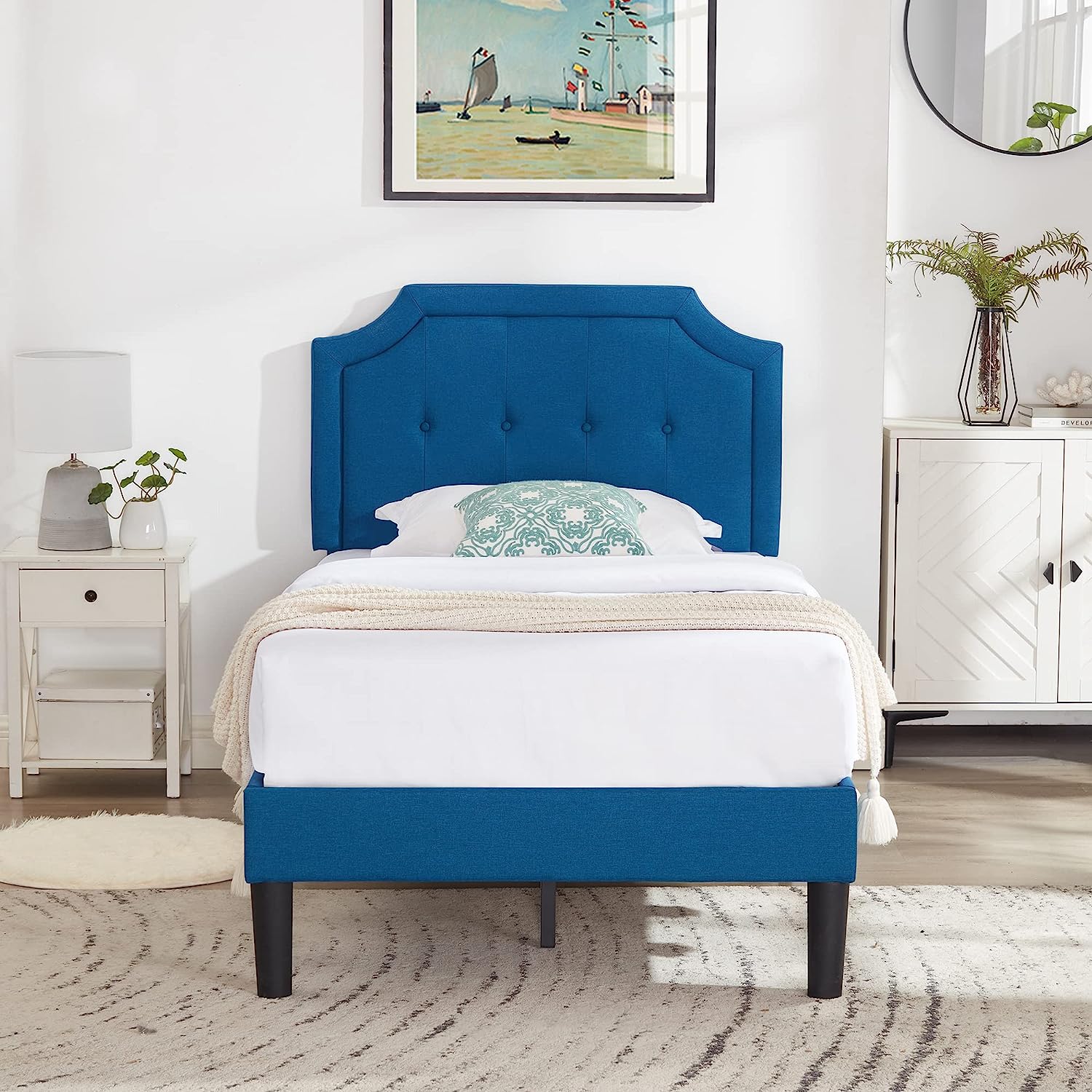 VECELO Premium Upholstered Platform Bed Diamond Stitched Panel Headboard