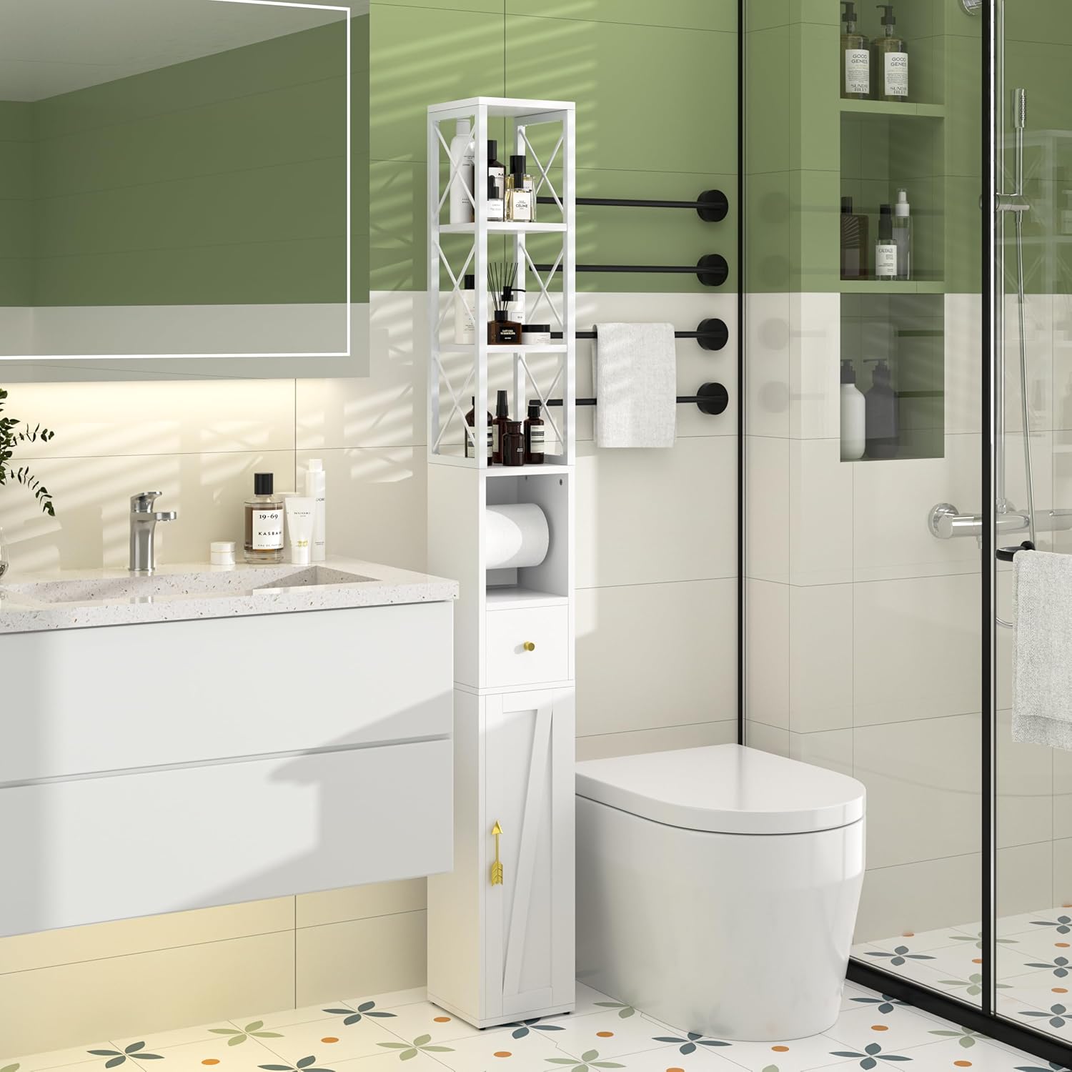 VECELO Tall Bathroom Cabinet with Adjustable Shelves - VECELO