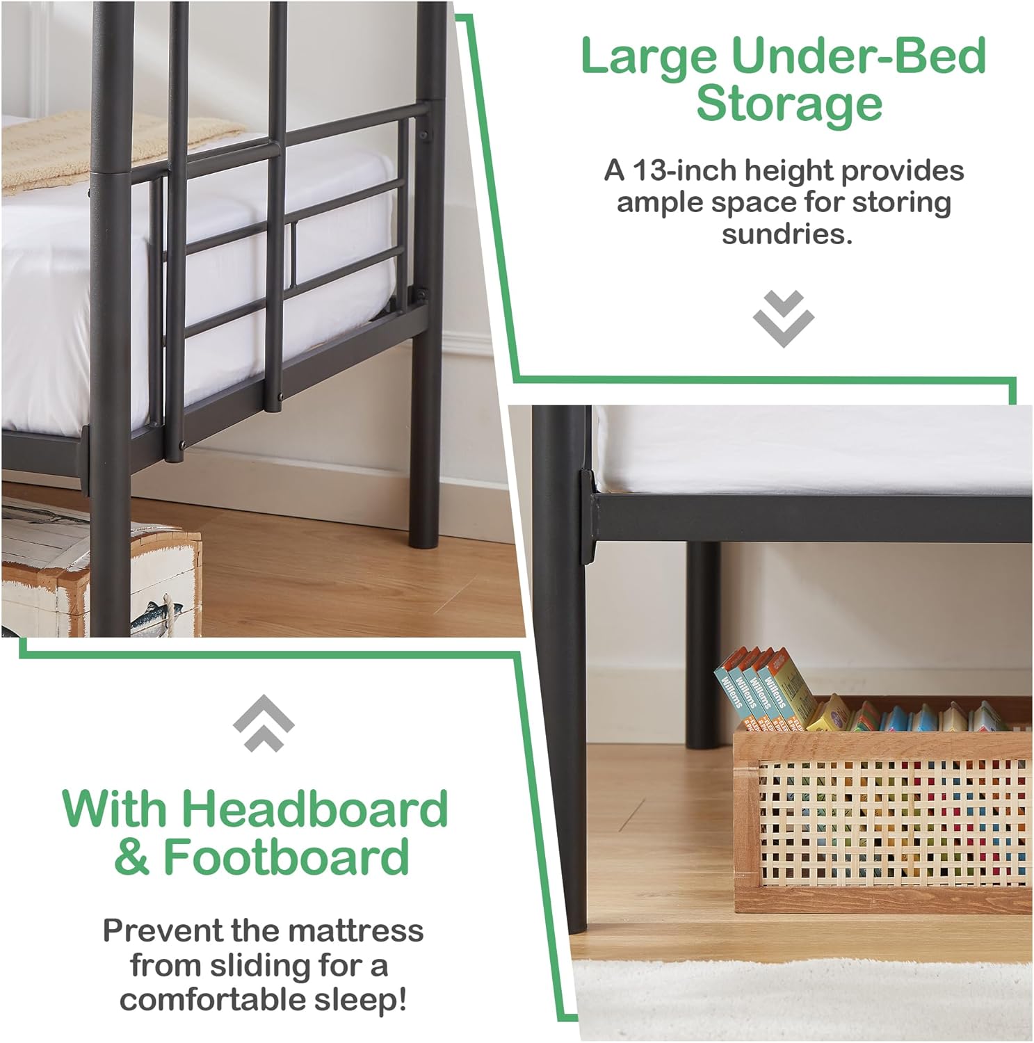 VECELO Metal Bunk Bed Twin Over Twin, Industrial Bunkbeds with Ladder and Full-Length Guardrail