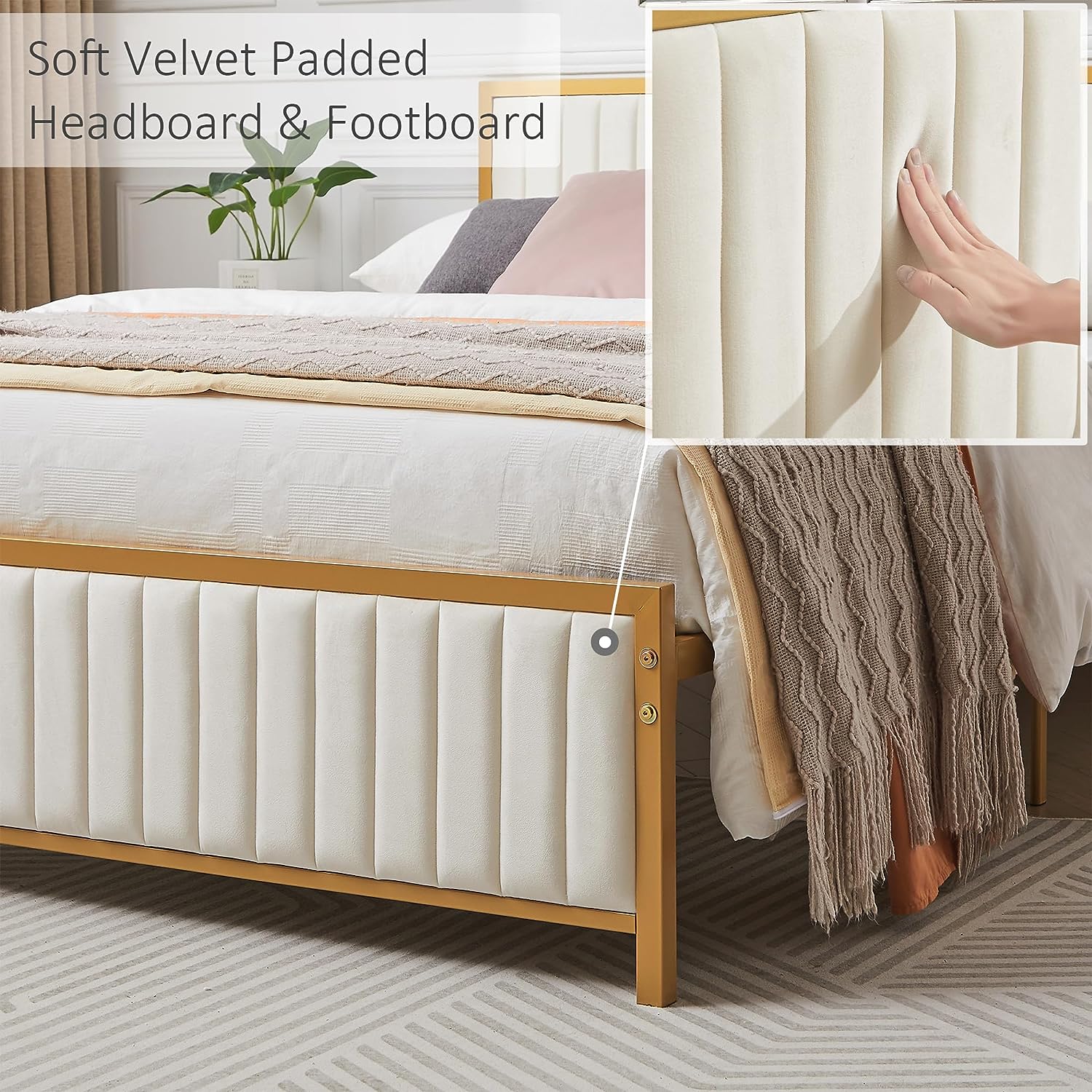 VECELO Bed Frame with Upholstered Tufted Headboard & Footboard - VECELO