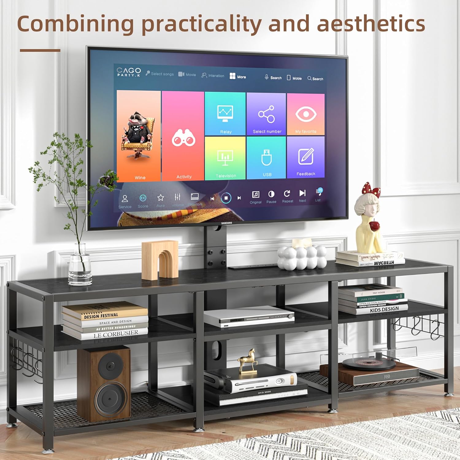 VECELO TV Stand with Mount and Power Outlets