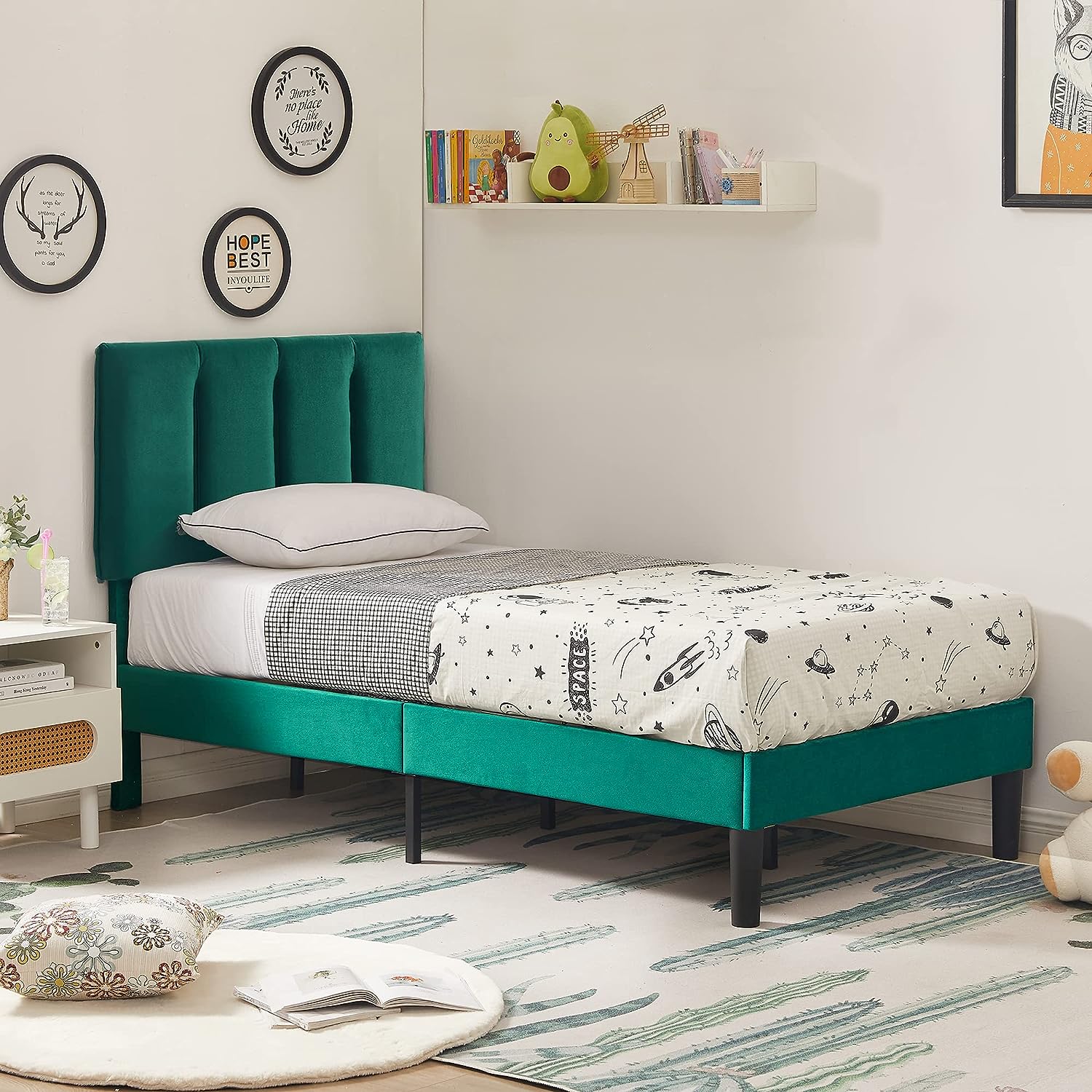 VECELO Modern Upholstered Platform Bedframe, Adjustable Headboard