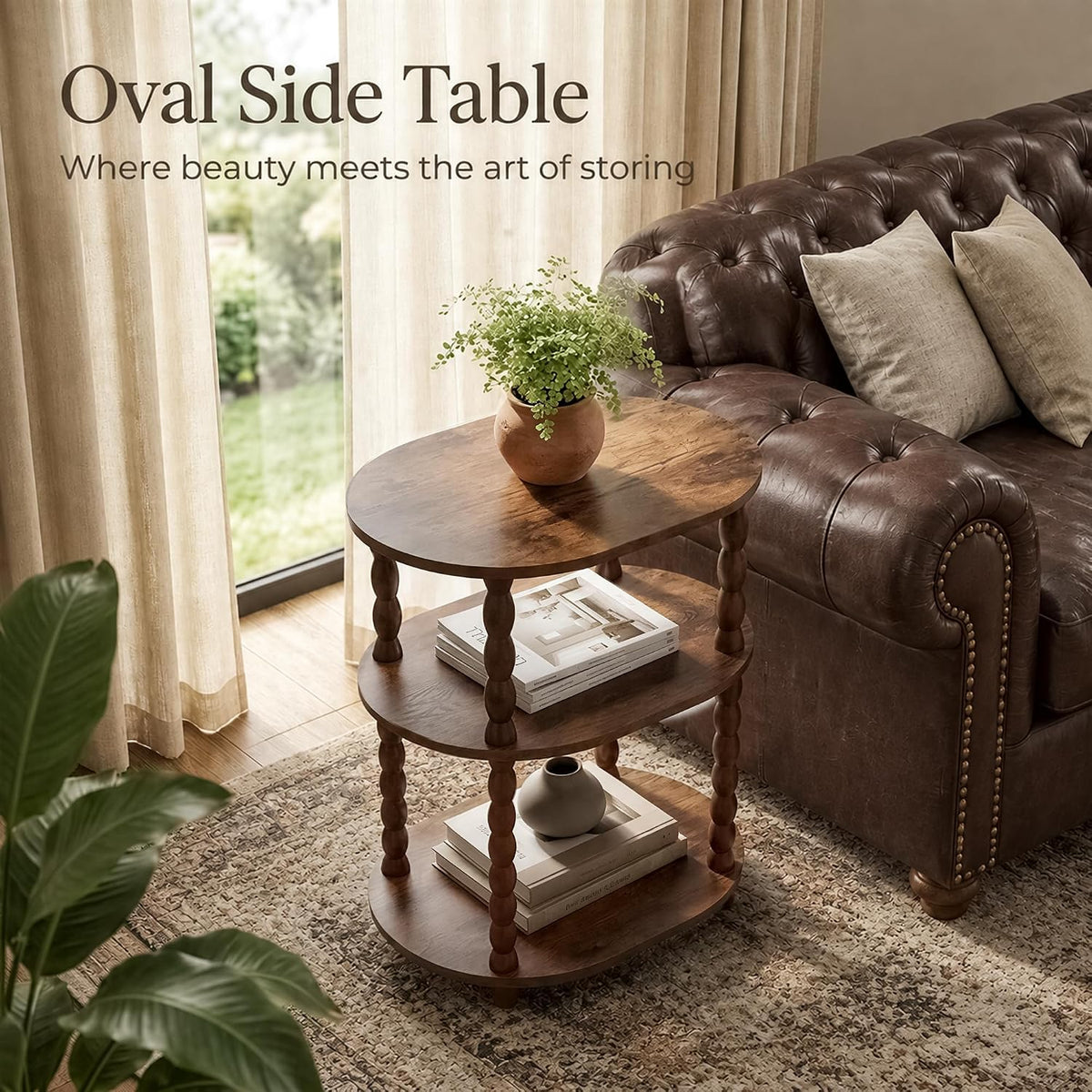 VECELO Oval Side Table  3-Tier Small End Table  Night Stand Accent Table