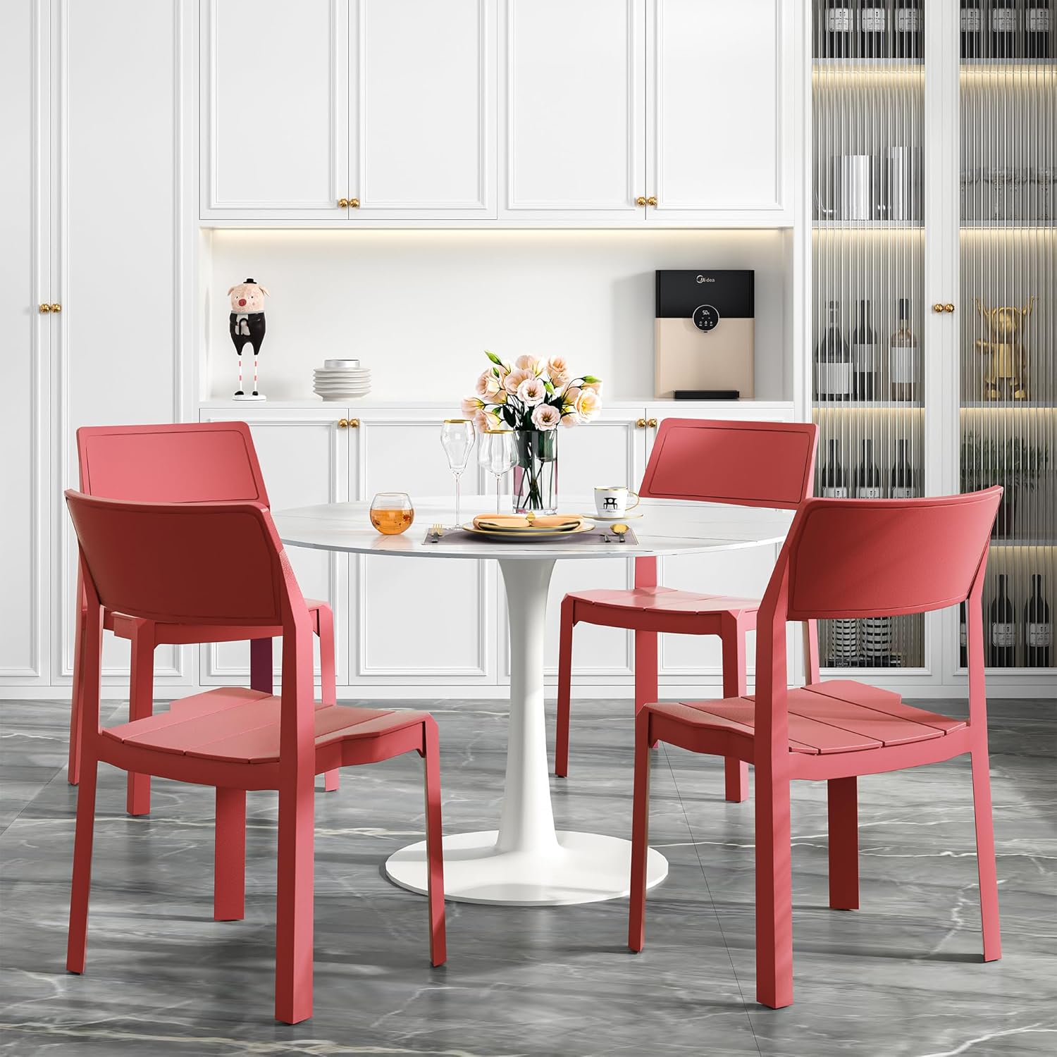 VECELO Dining Chairs Set of 4, Stackable Plastic Kitchen Chairs