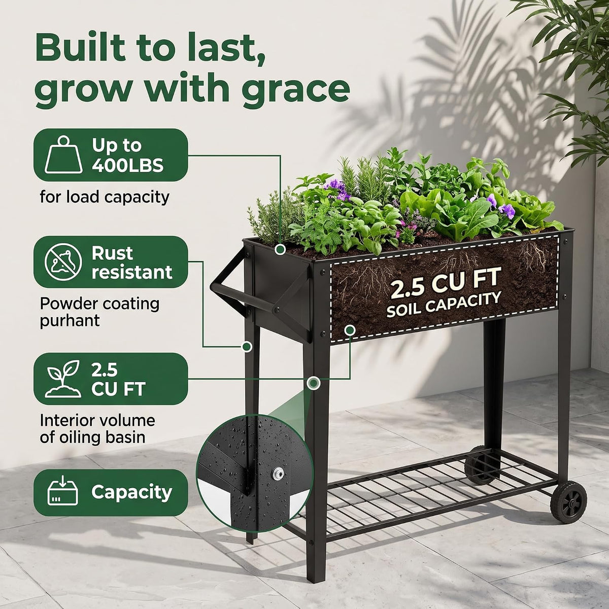 VECELO Elevated Raised Garden Bed with Wheels