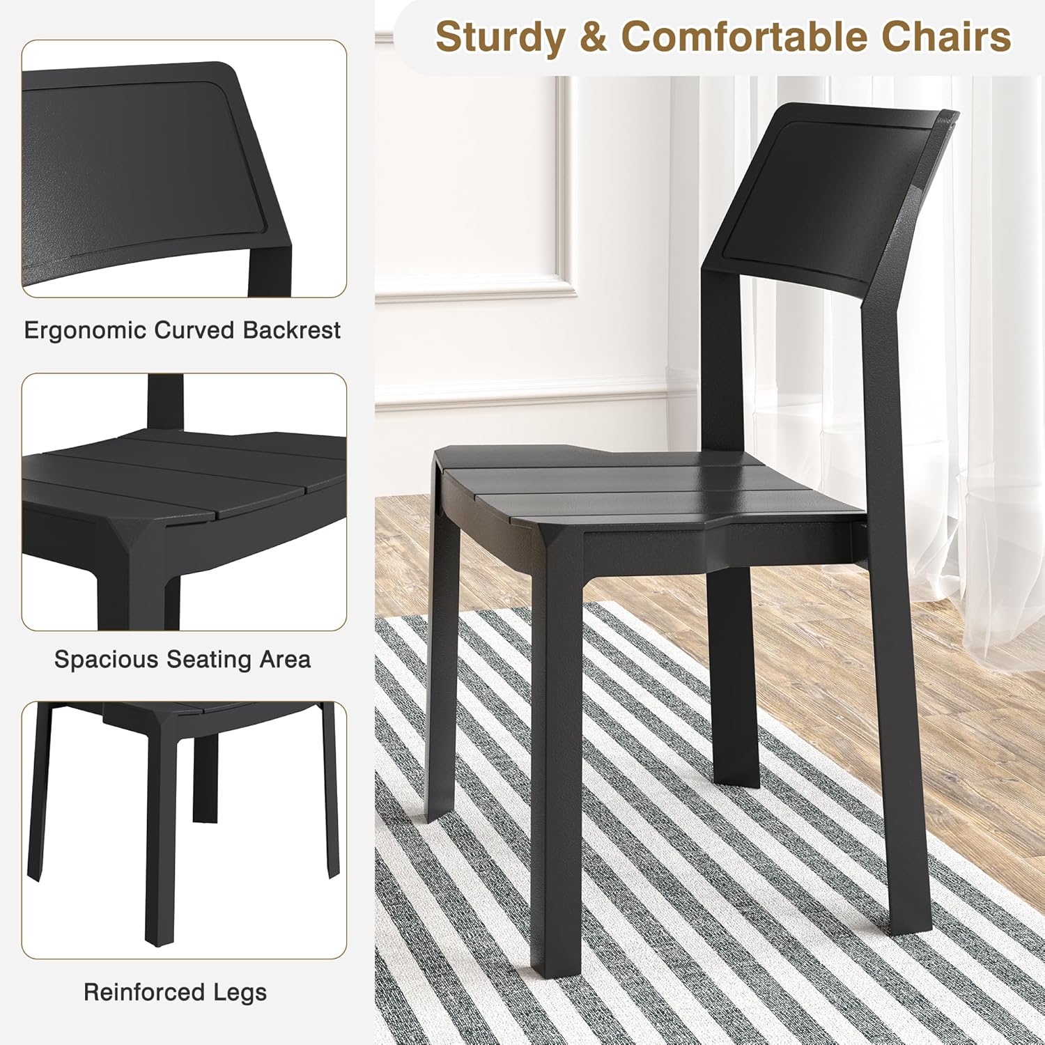 VECELO Dining Chairs Set of 4, Stackable Plastic Kitchen Chairs