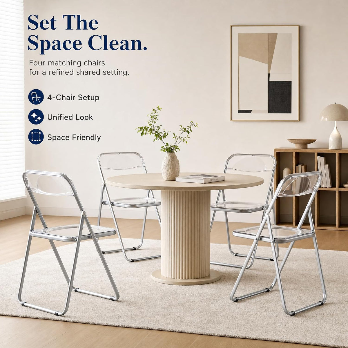 VECELO Transparent Acrylic Folding Chairs Set of 4 or 8  Clear Stackable Dining Chairs  Metal Frame