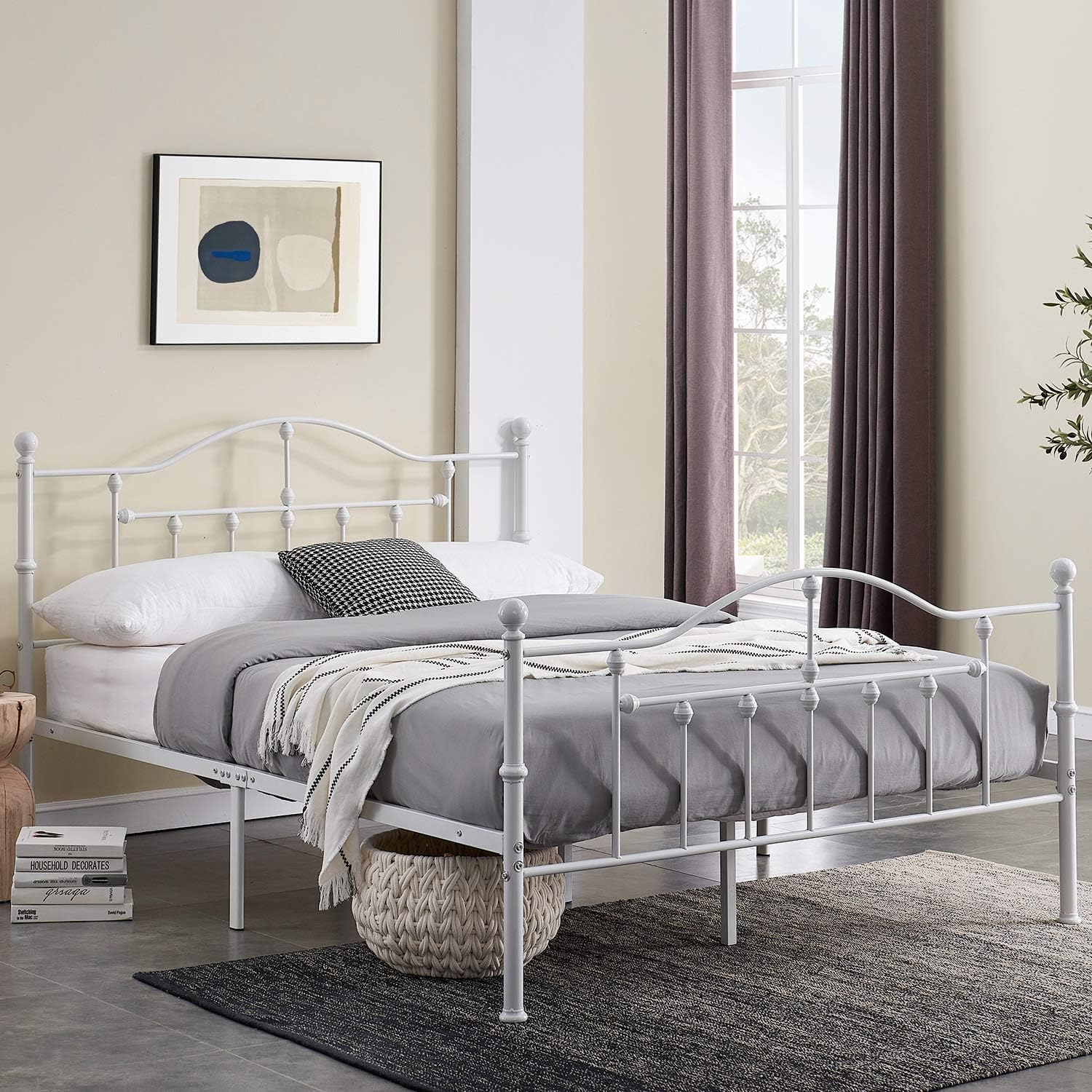 VECELO Classical Black Bed Frame Metal Platform Mattress Foundation with Headboard & Footboard - VECELO