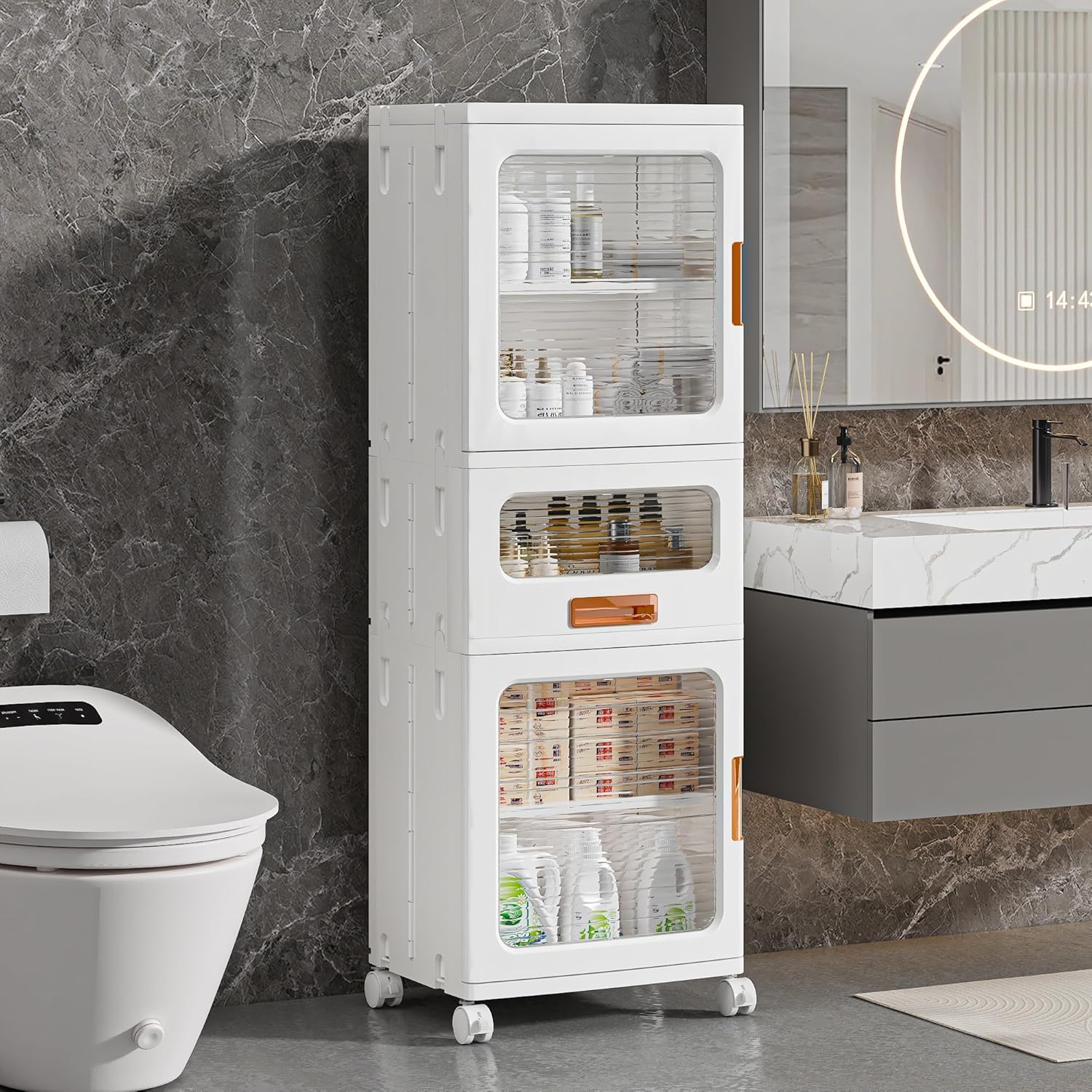 VECELO 3-Tier Narrow Bathroom Storage Cabinet with Drawer