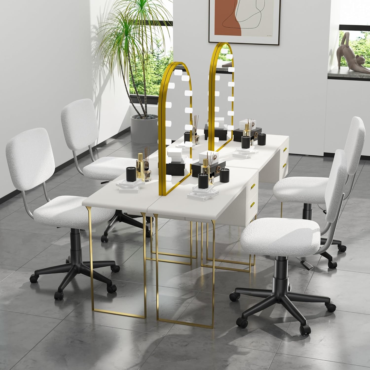 VECELO Faux Fur Comfy Height Adjustable Swivel Armless Home Office Sherpa Chair