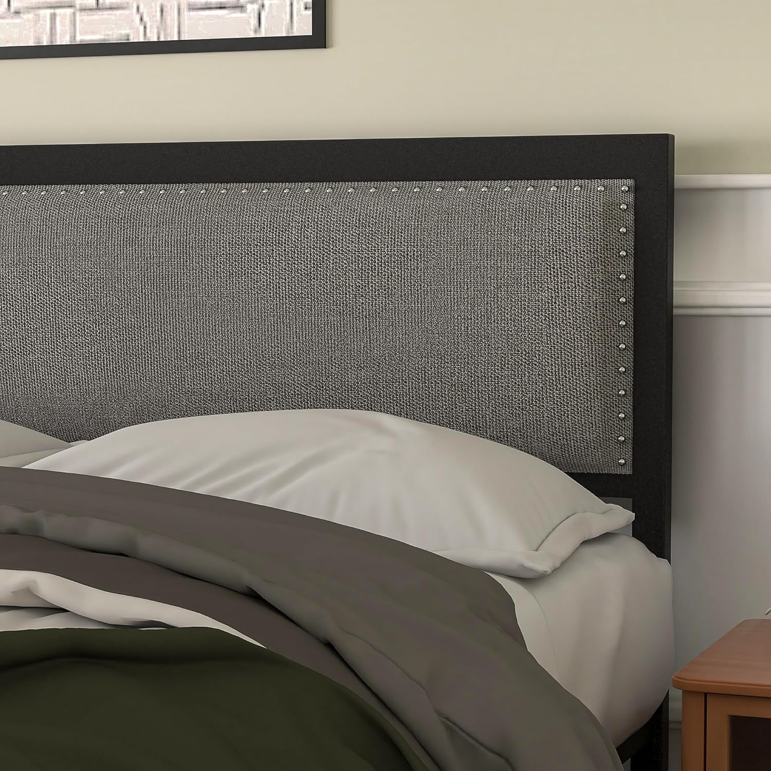 VECELO Bed Frame with Linen Fabric Headboard and Footboard No Box Spring Needed - VECELO