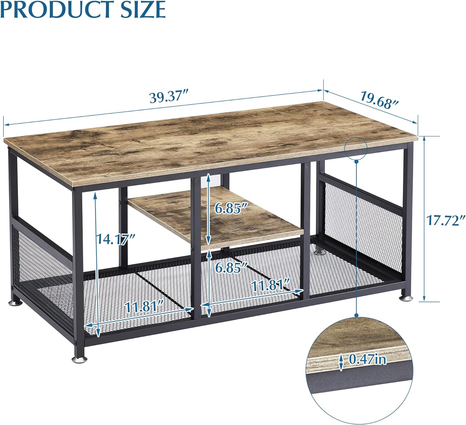 VECELO 39.4 Inch TV Stand/Coffee Table with Storage and Mesh Shelf for Living Room - VECELO