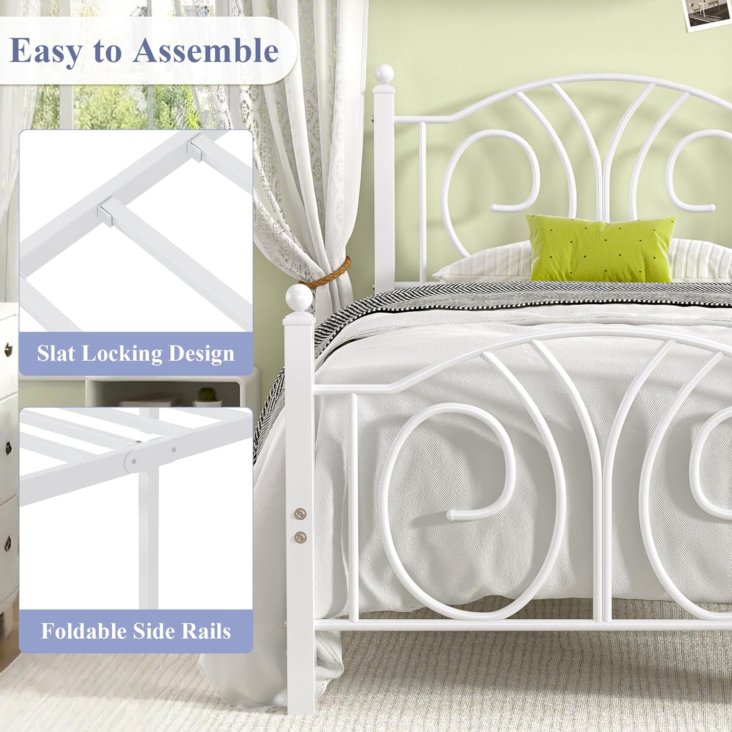 VECELO Twin Size Metal Platform Bed Frame with headboard and Footboard