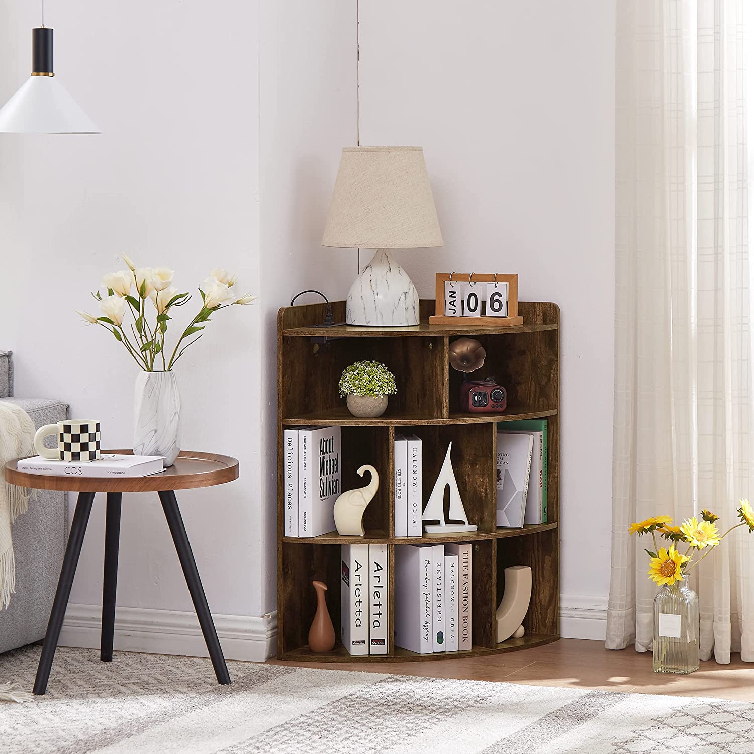 VECELO 3-Tier Corner Cabinet with 8 Cubbies, Wooden Cube Storage Organizer - VECELO