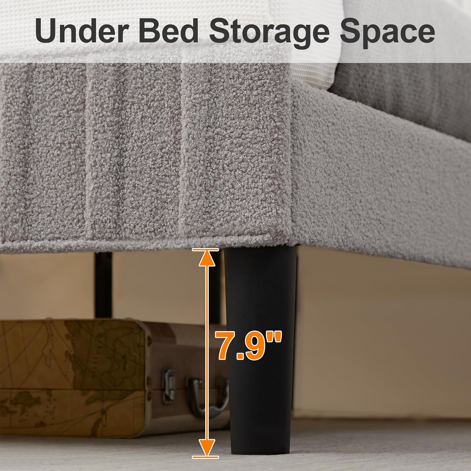 VECELO Upholstered Platform Bed Frame with Sheepskin Fabric Adjustable Headboard/Strong Wood Slats Supports