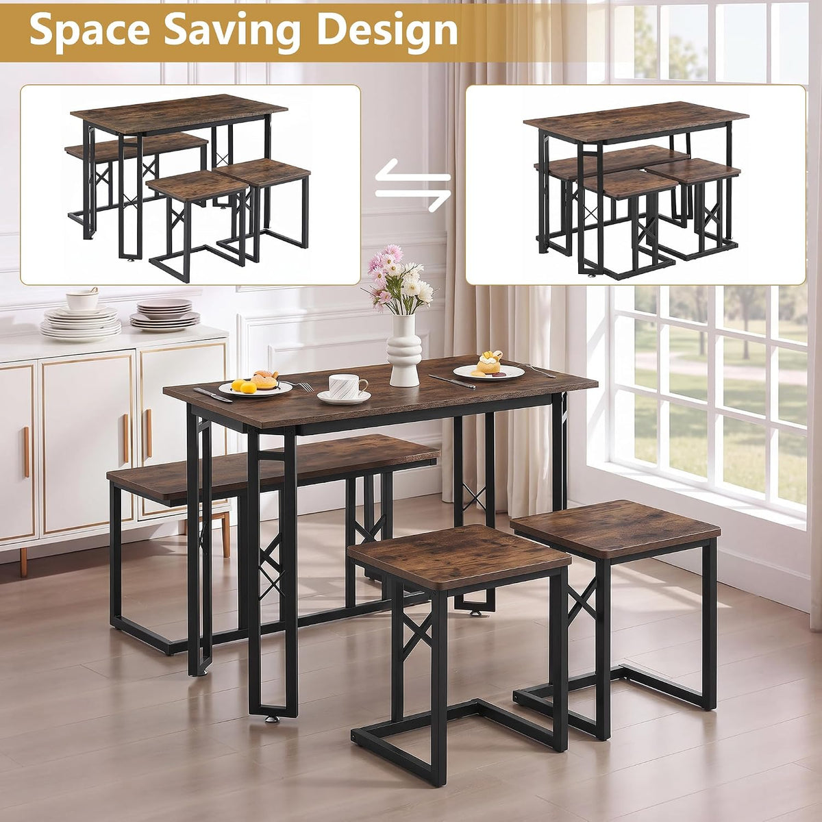 VECELO 43.3" Dining Table Set for 4