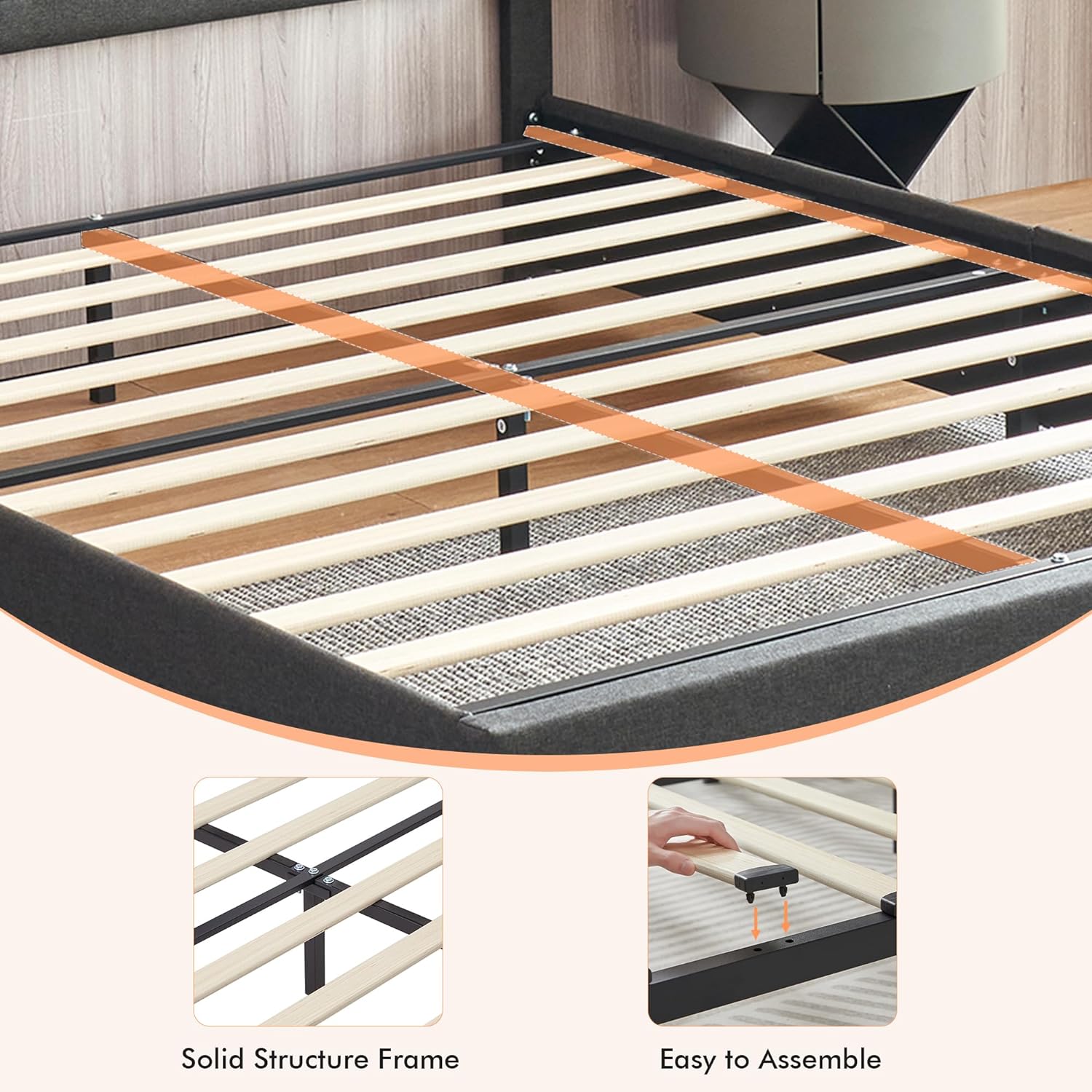 VECELO Bed Frame with 4 Drawers, Adjustable Tufted Button Headboard - VECELO