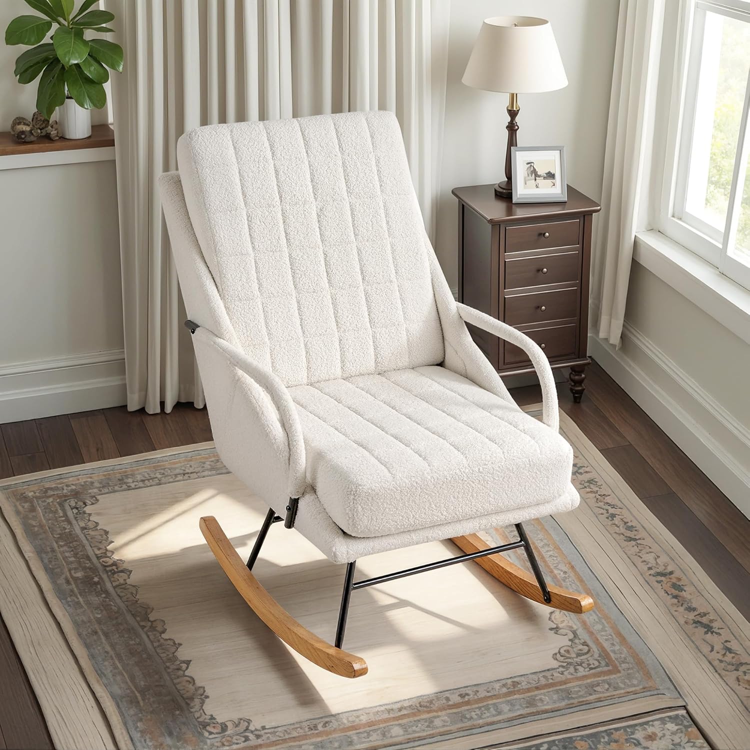 VECELO Rocking Chair Nursery Leather Glider Rocker with High Backrest
