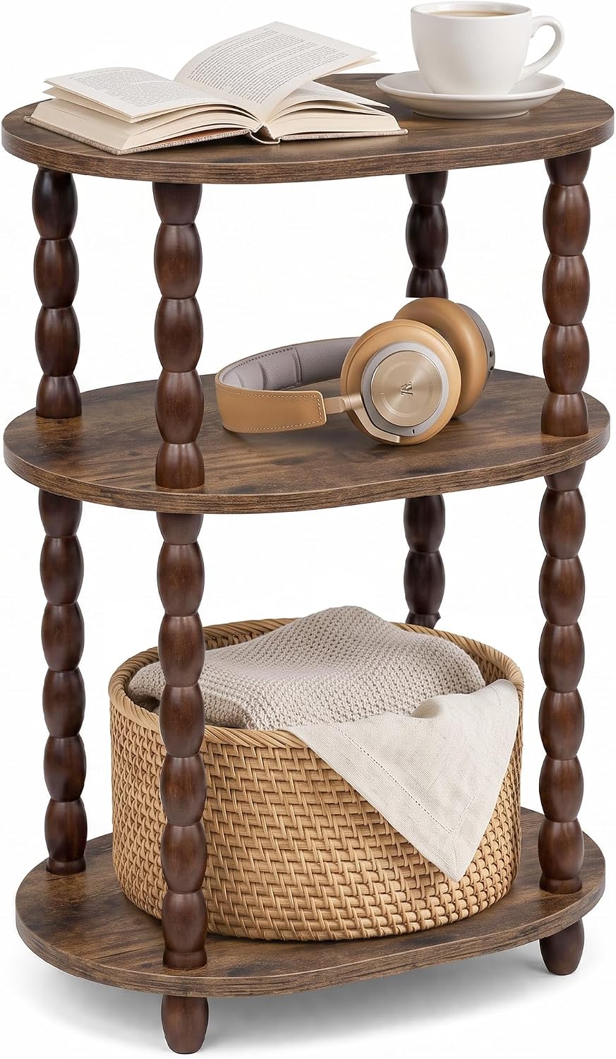 VECELO Oval Side Table  3-Tier Small End Table  Night Stand Accent Table
