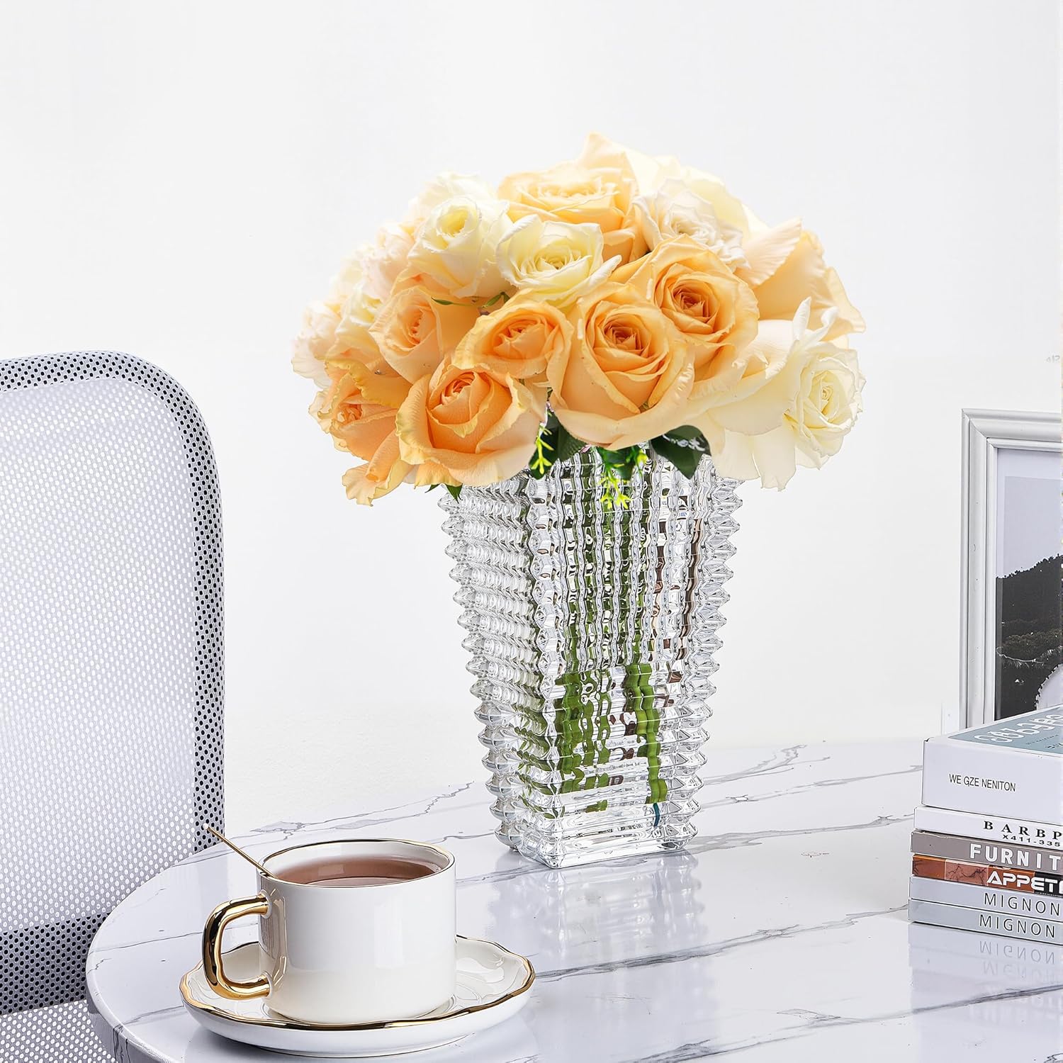 VECELO Crystal Glass Vase for Flowers