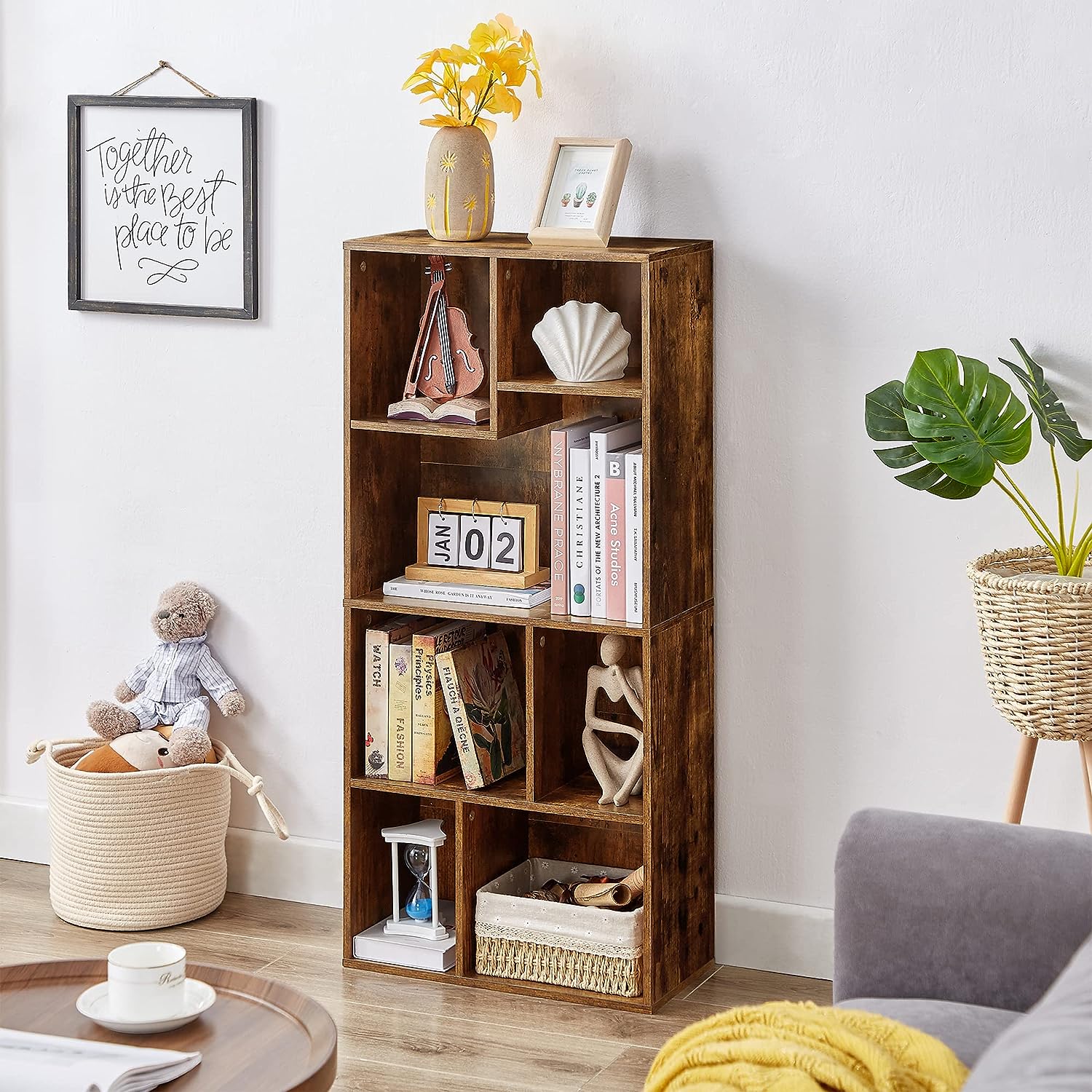 VECELO 42 Inch High Bookcase, 4-Tier Modern Storage Cabinet 7 Cubes - VECELO