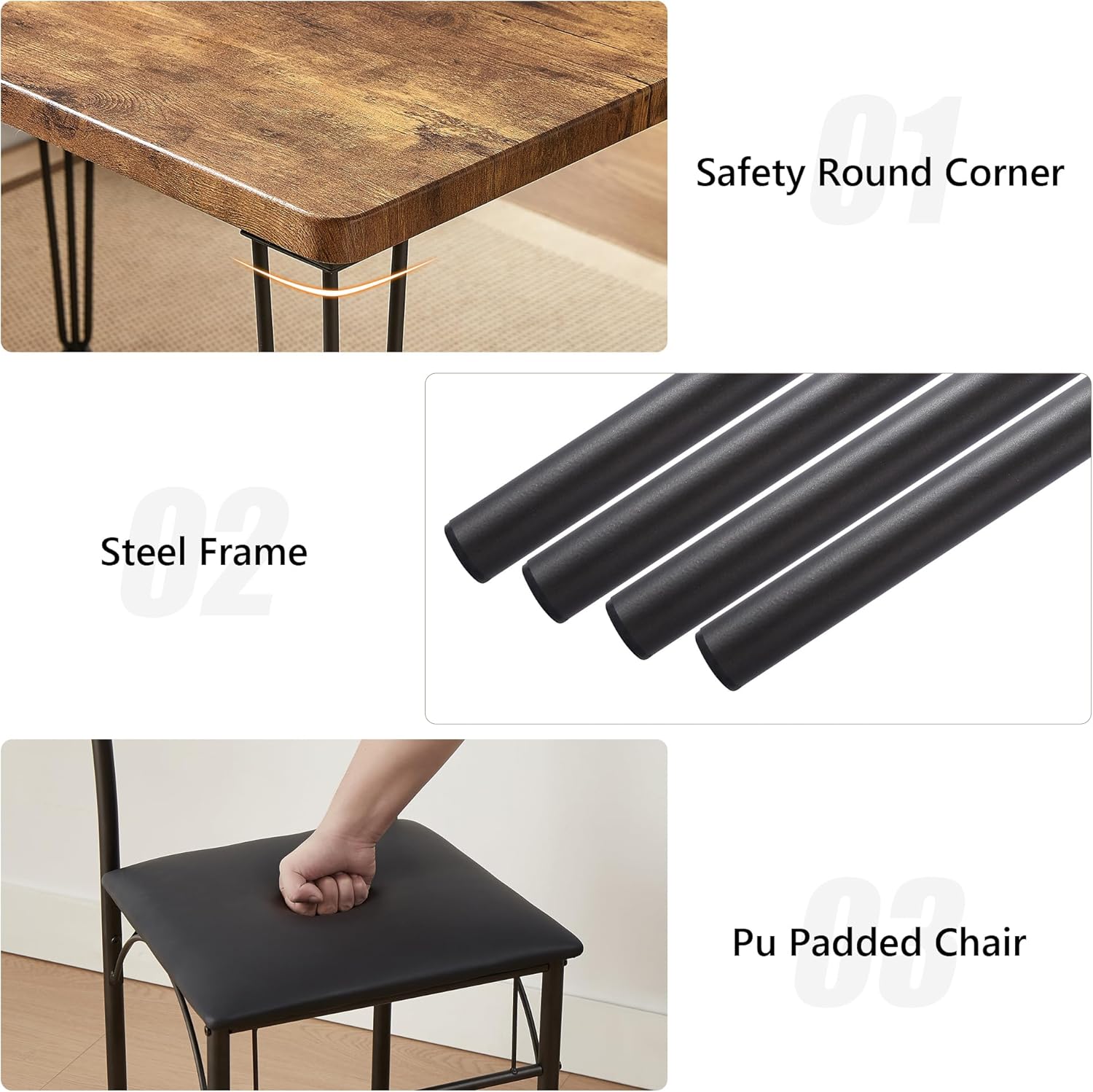 VECELO 5-Piece Modern Rectangular Dining Table Set