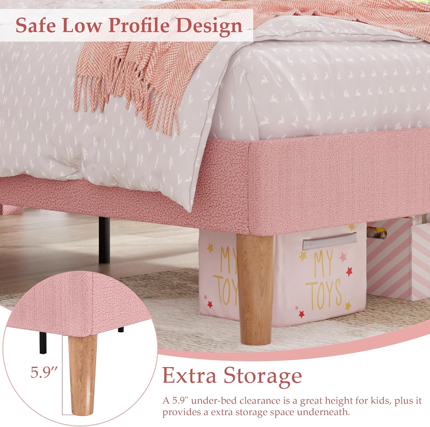 VECELO Twin Size Bed Frame, Upholstered Platform Bedframe with Height Adjustable Plush Fabric Headboard