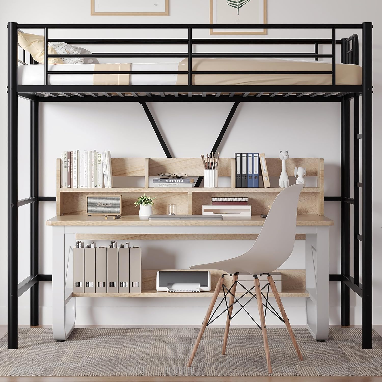VECELO Metal Loft Bed Twin Size