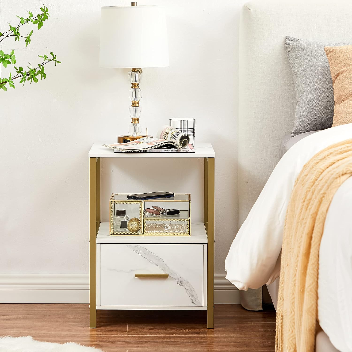 VECELO Nightstand Modern Square End Side Table, 1 Pack/2 Packs - VECELO