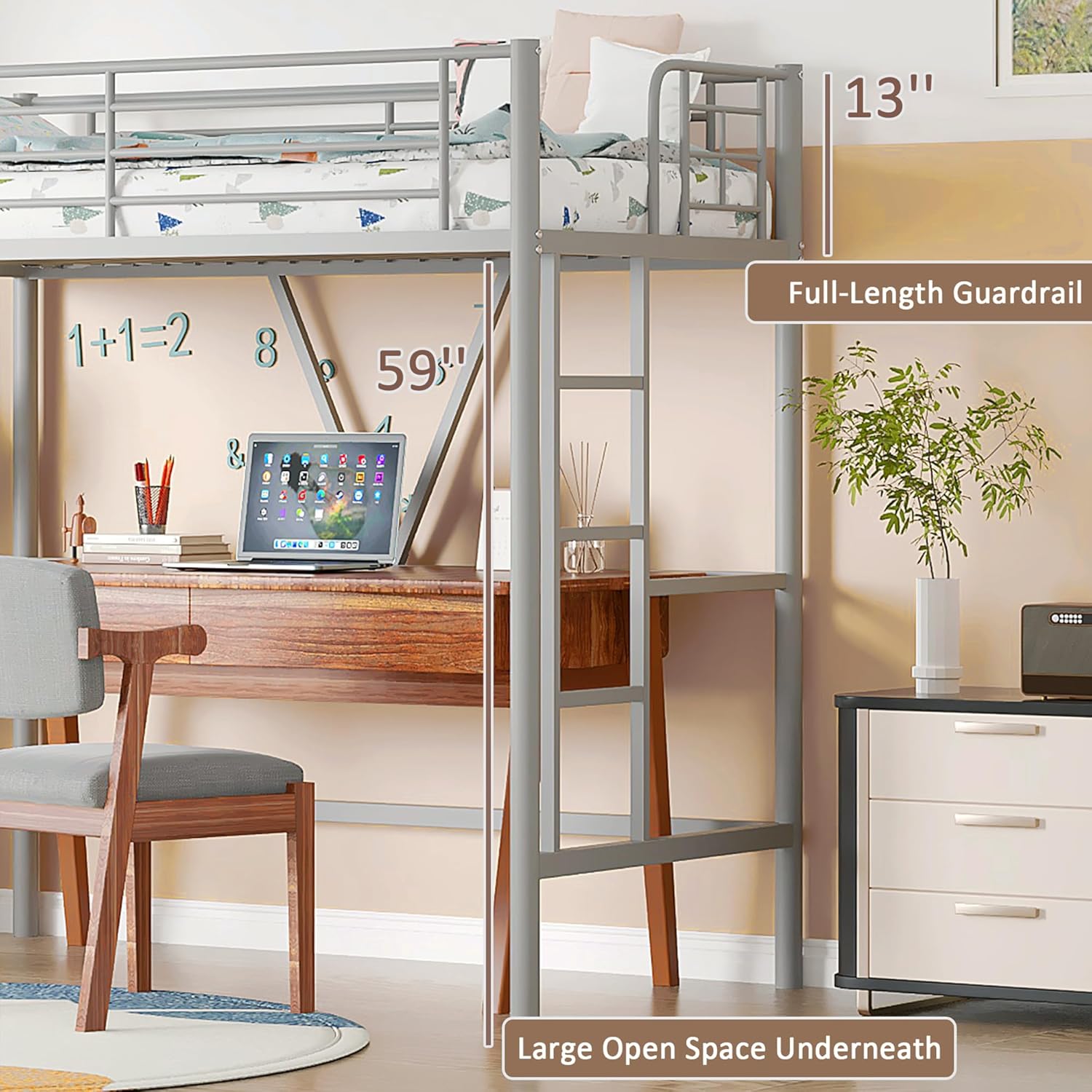 VECELO Metal Loft Bed Twin Size