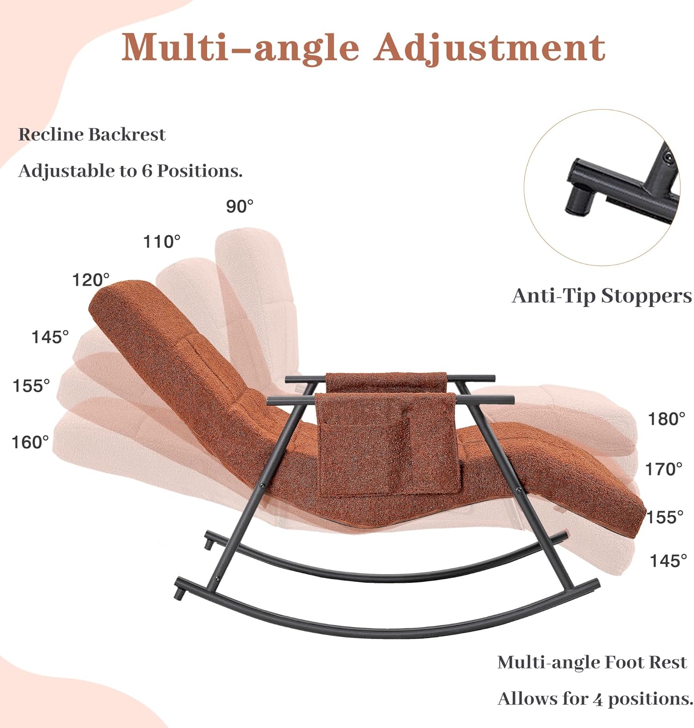 VECELO High Back Nursery Rocking Chair with Foot Rest, Teddy Upholstered Reclining Glider Rocker