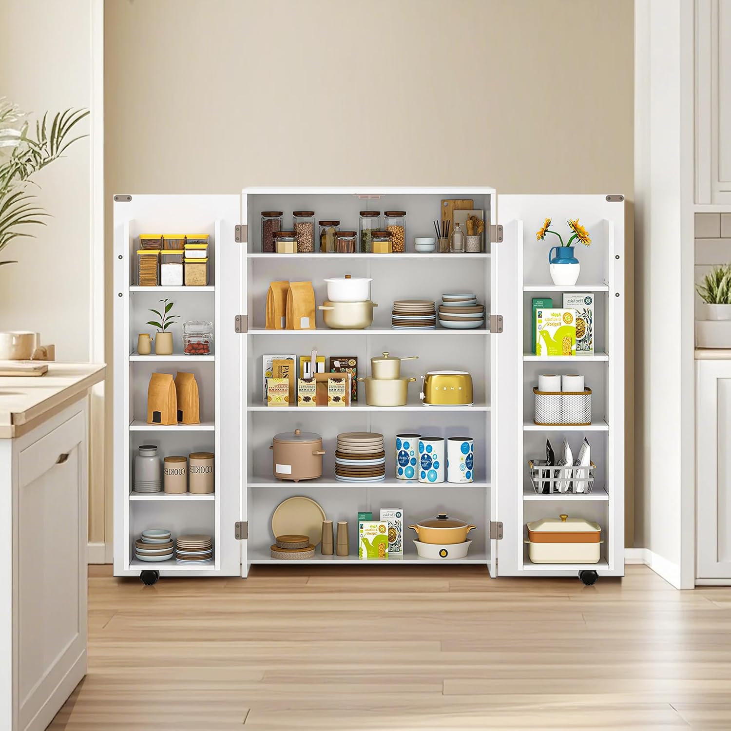 VECELO 35.5” Small Kitchen Pantry Storage Cabinet with 2 Doors and Adjustable Shelves - VECELO