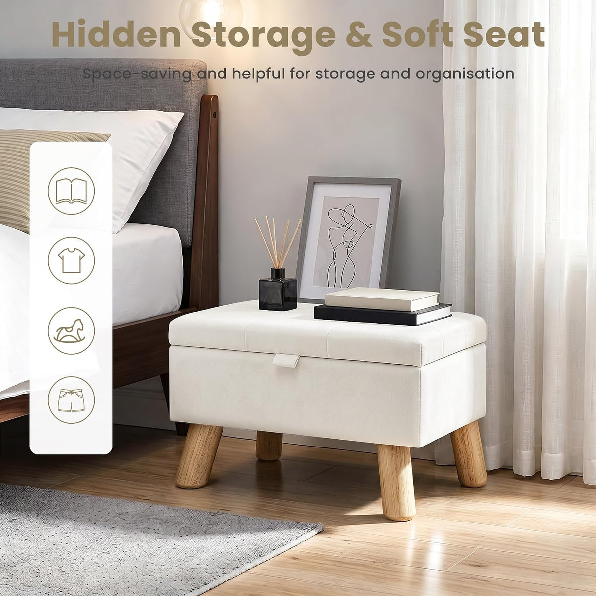 VECELO Storage Ottoman Under Desk  Small Foot Stool with Wood Legs