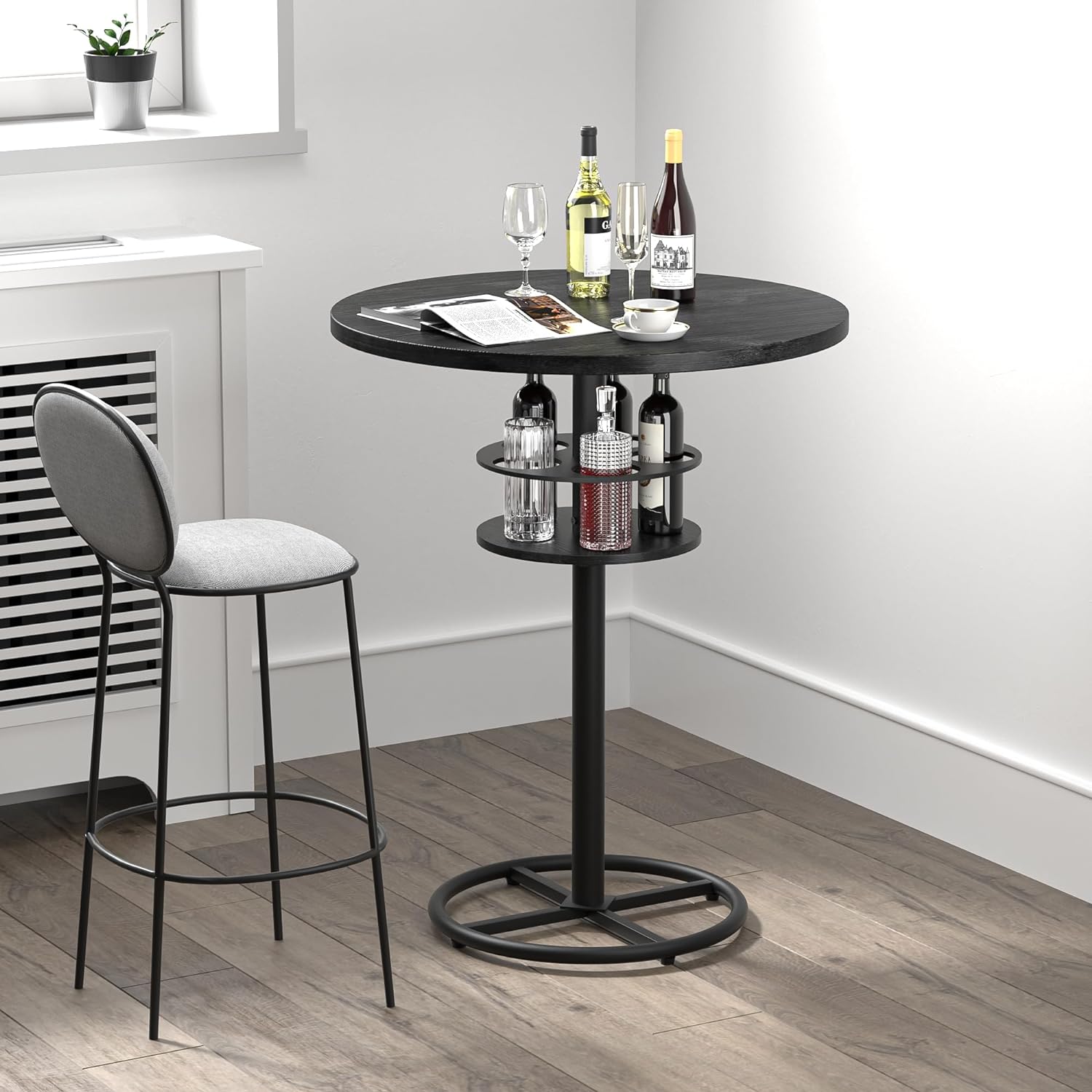 VECELO 3 Piece Bar Table Set, Small 2-Tier Round Pub Table with Barstools - VECELO