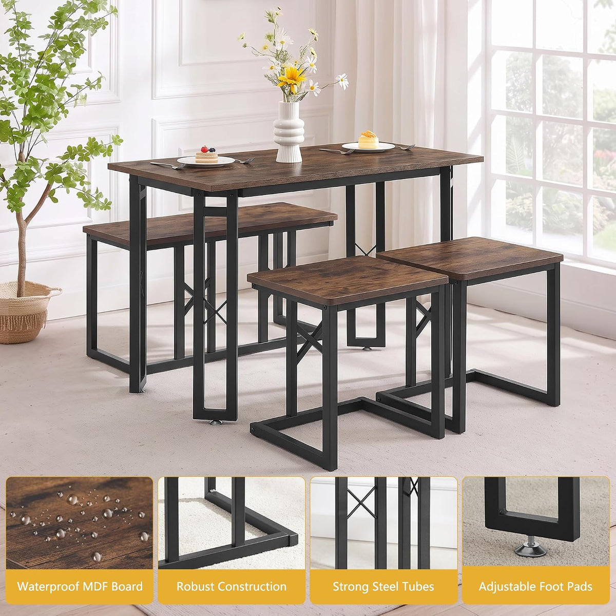 VECELO 43.3" Dining Table Set for 4