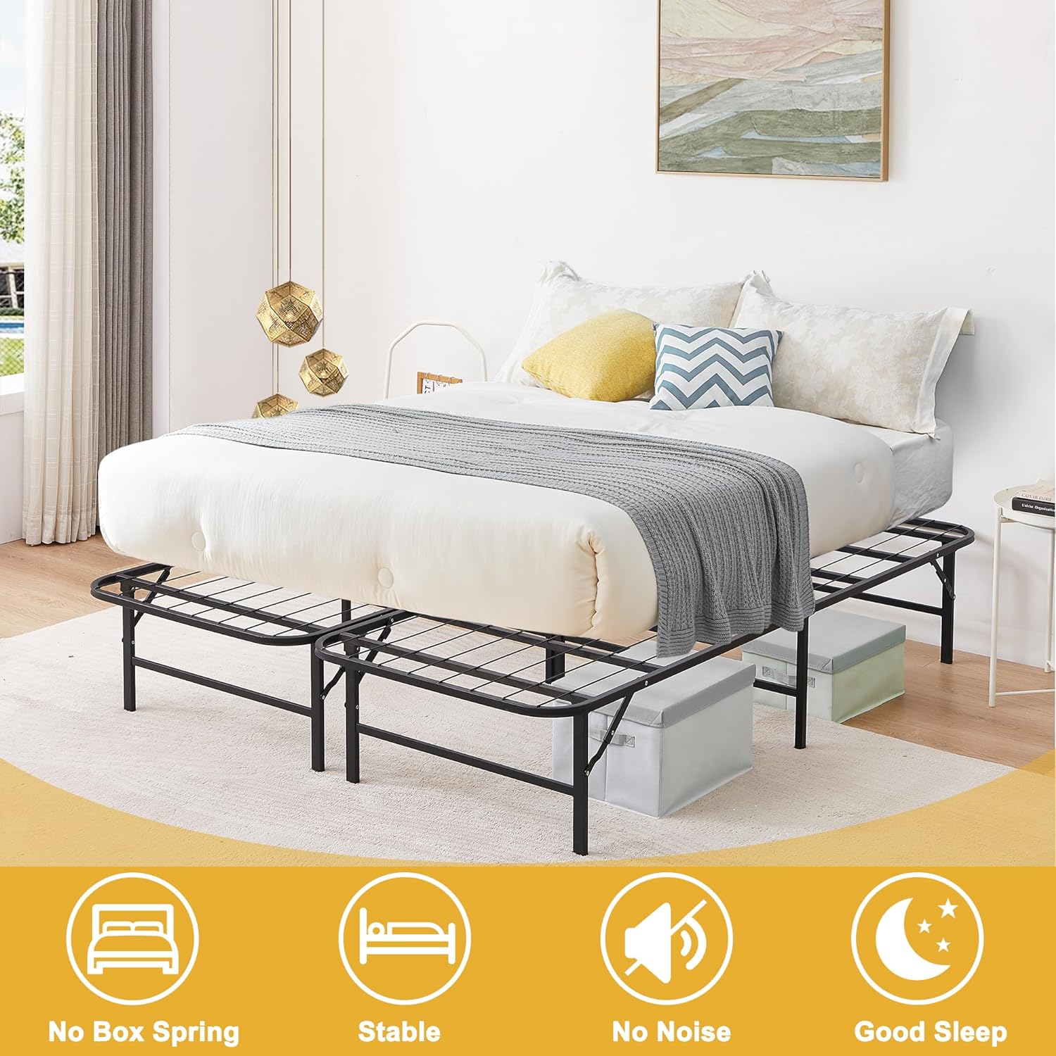 VECELO Metal Folding Bed Frame No Tools Required