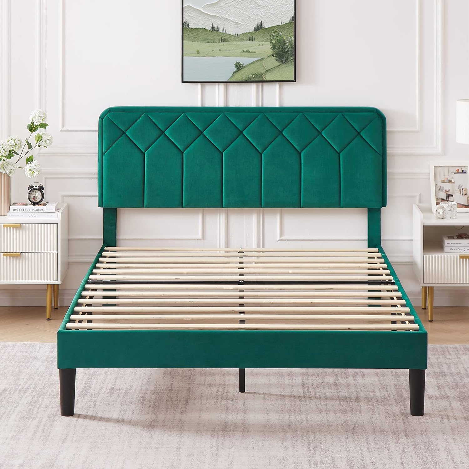 VECELO Premium Leather Upholstered Platform Bed Frame