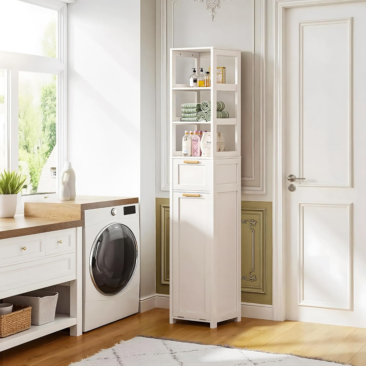 VECELO Tall Tilt Out Laundry Hamper Cabinet with Removable Laundry Basket