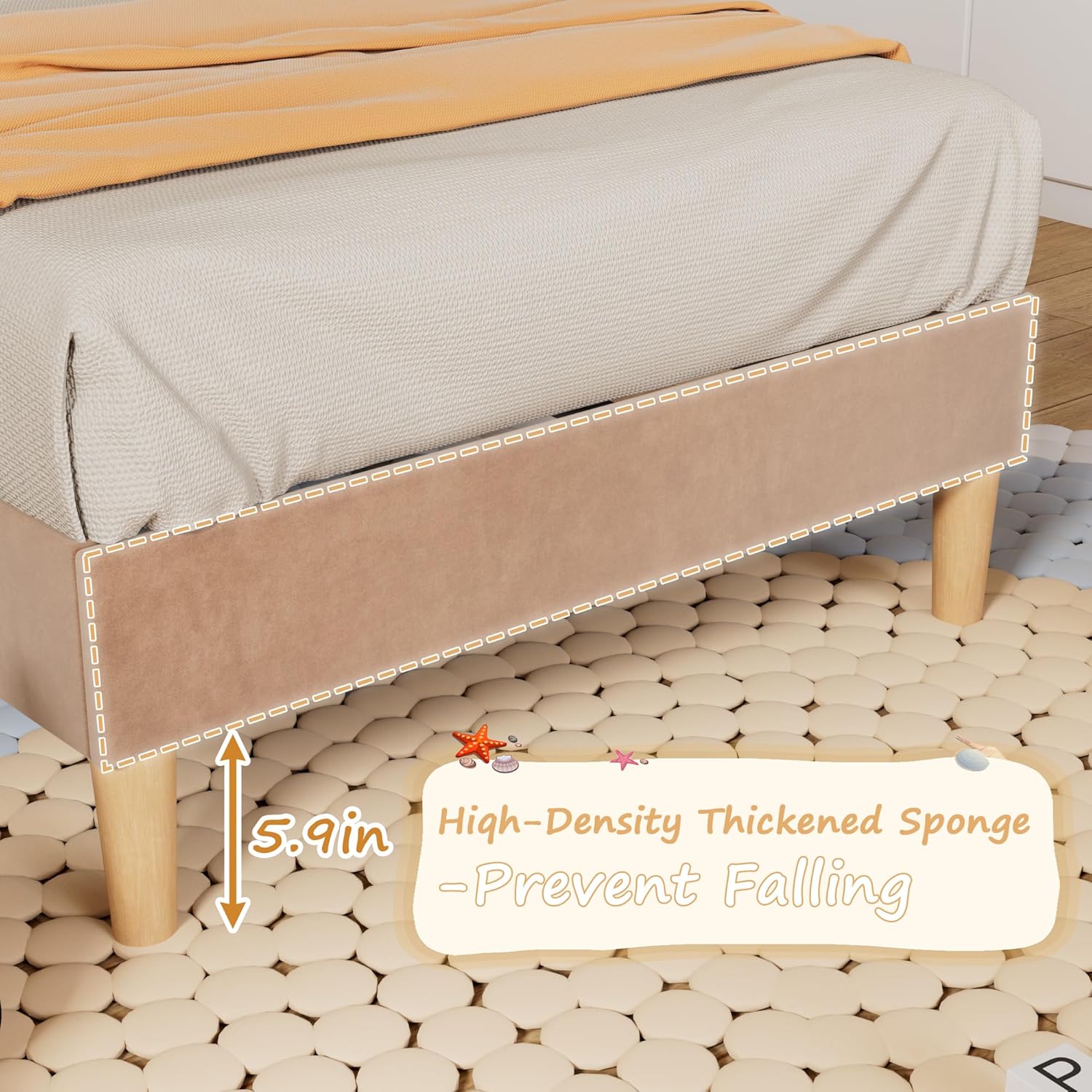 VECELO Twin Bed Frames for Kids, Upholstered Platform Bed with Adjustable Lovely Bear Headboard and 12 Solid Wooden Slats Support